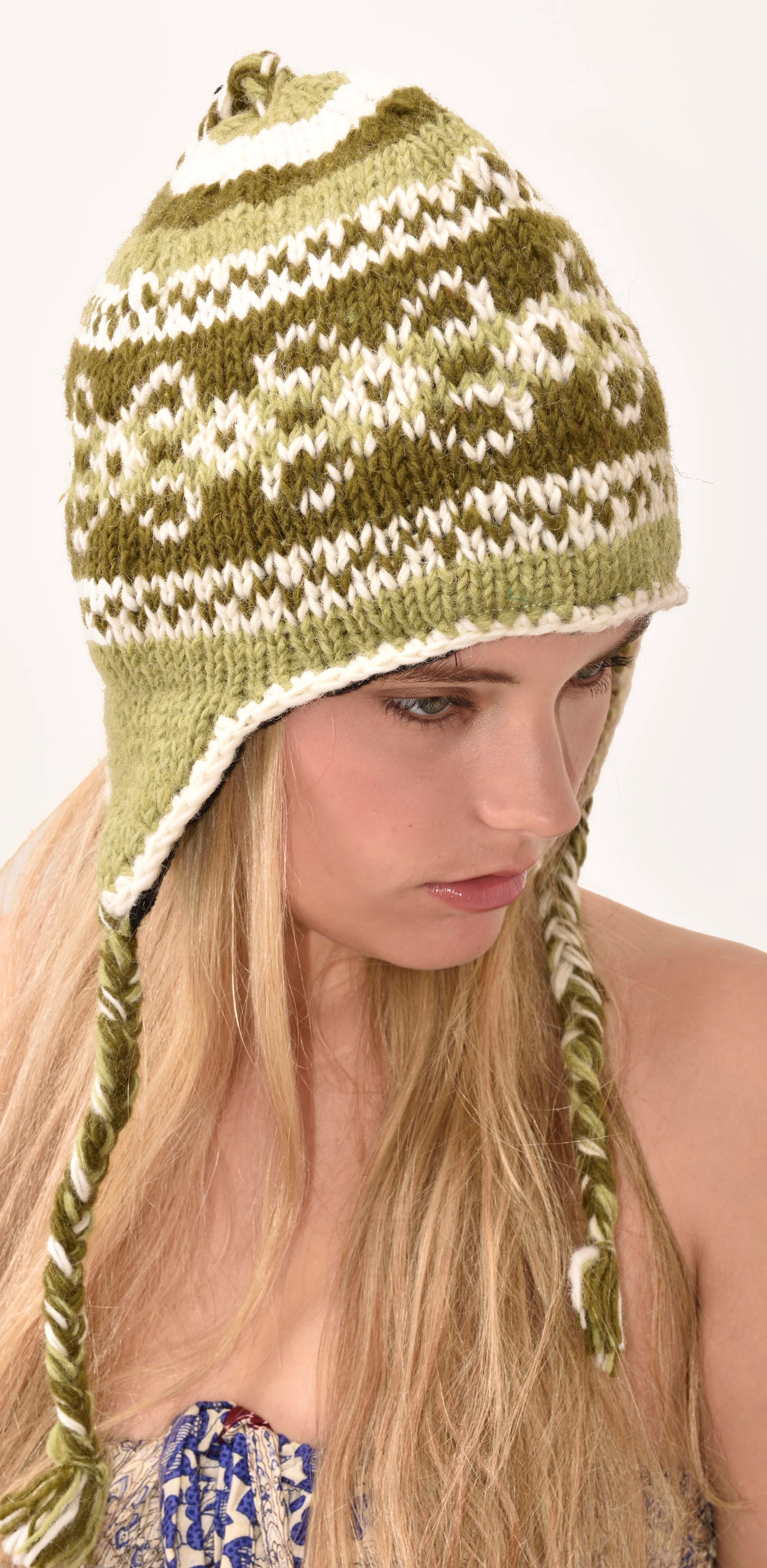 Hand Knitted 100% Merino Wool Snowboard Earflap Ski Peru Chullo Hat Nepalese Snowboard Polar Fleece Lined Hat Woolen Stocking Cap Sherpa Hat