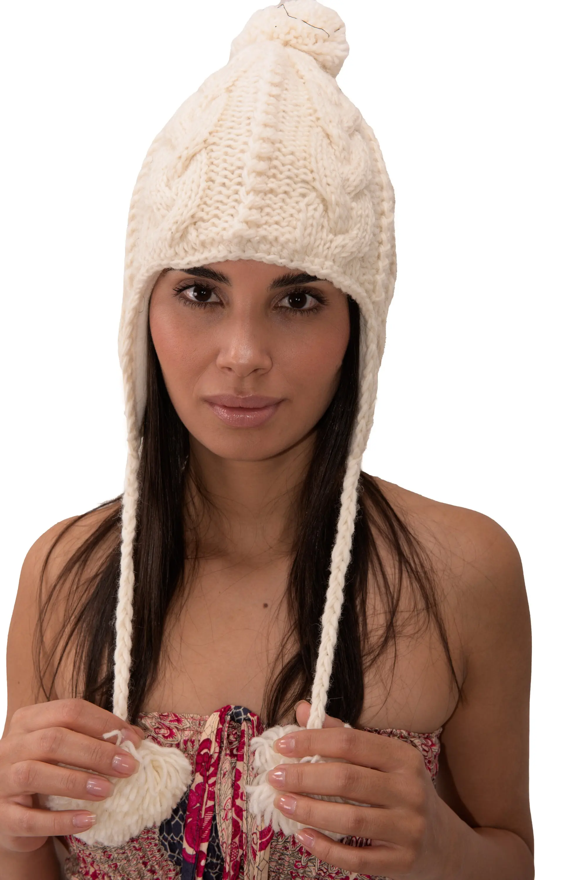 Hand Knitted 100% Merino Wool Snowboard Earflap Ski Peru Chullo Hat Nepalese Snowboard Polar Fleece Lined Hat Woolen Stocking Cap Sherpa Hat