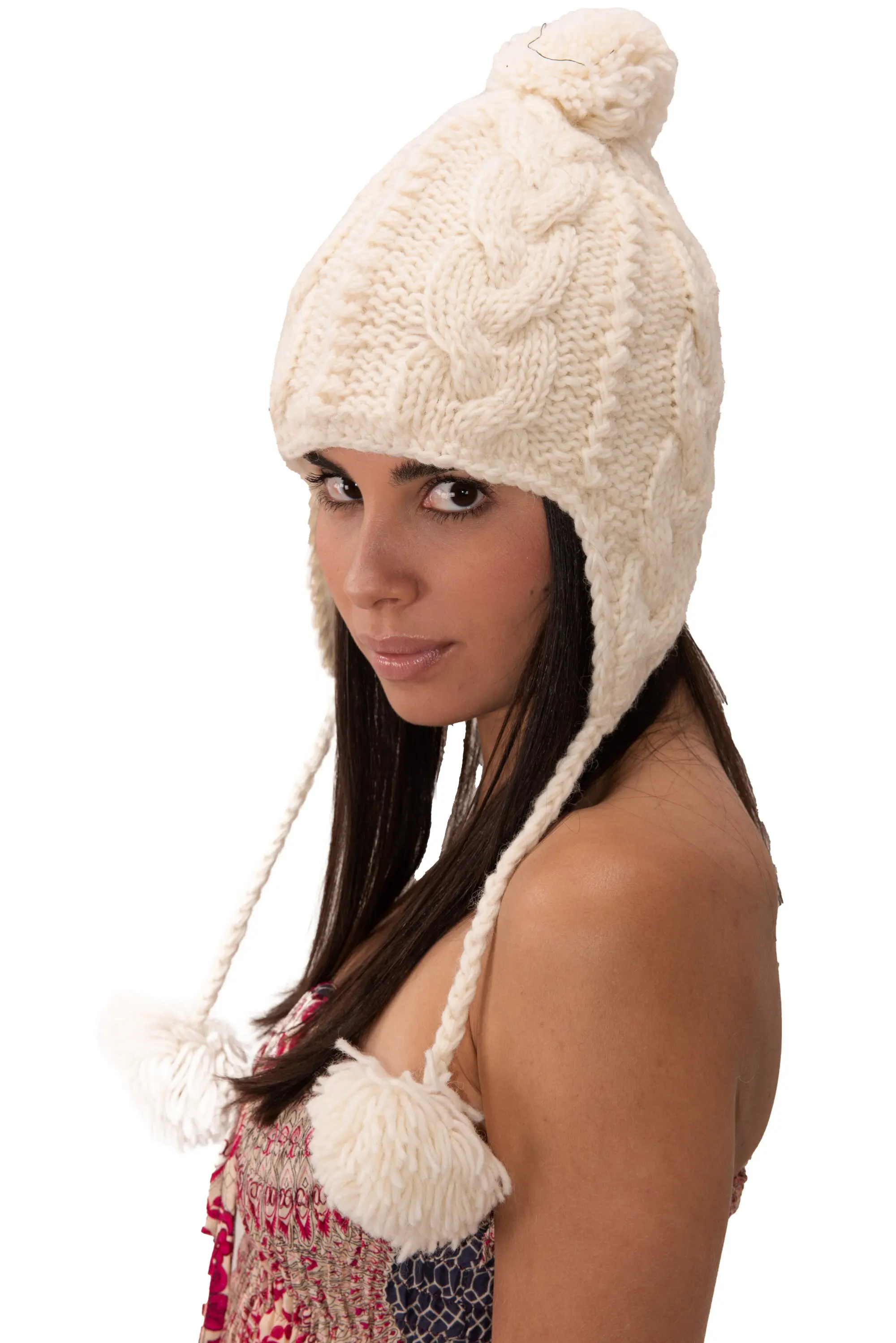 Hand Knitted 100% Merino Wool Snowboard Earflap Ski Peru Chullo Hat Nepalese Snowboard Polar Fleece Lined Hat Woolen Stocking Cap Sherpa Hat