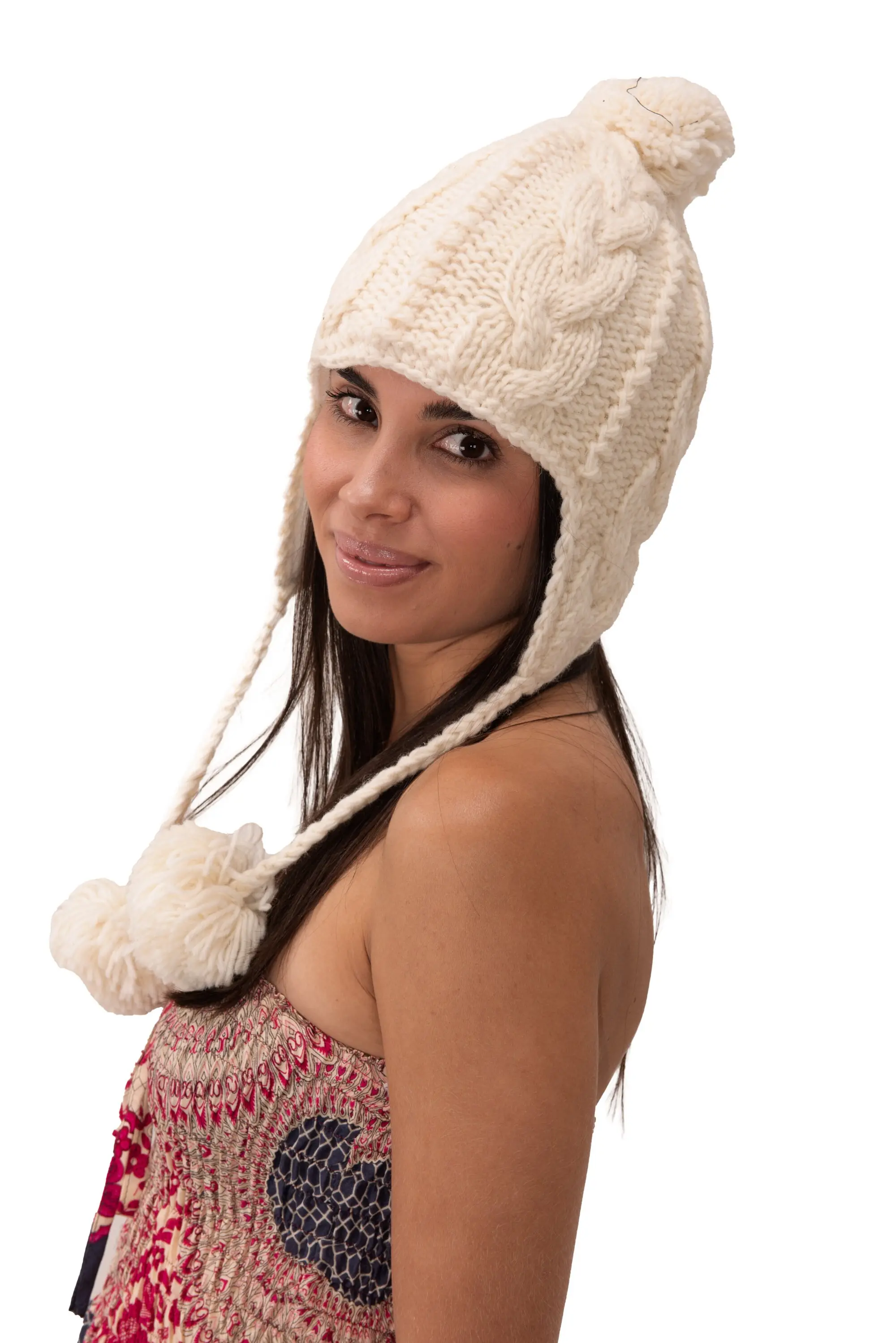 Hand Knitted 100% Merino Wool Snowboard Earflap Ski Peru Chullo Hat Nepalese Snowboard Polar Fleece Lined Hat Woolen Stocking Cap Sherpa Hat