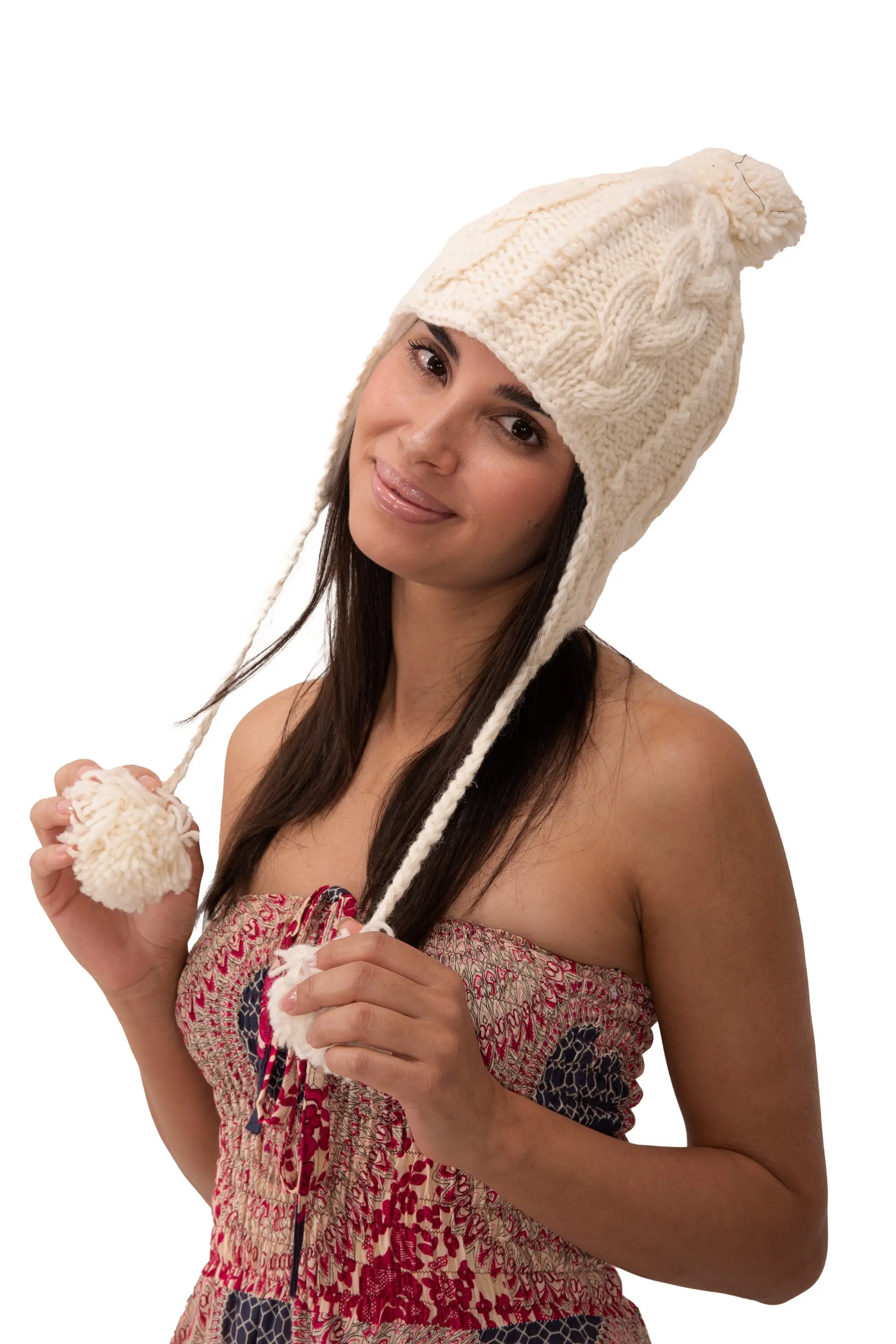 Hand Knitted 100% Merino Wool Snowboard Earflap Ski Peru Chullo Hat Nepalese Snowboard Polar Fleece Lined Hat Woolen Stocking Cap Sherpa Hat