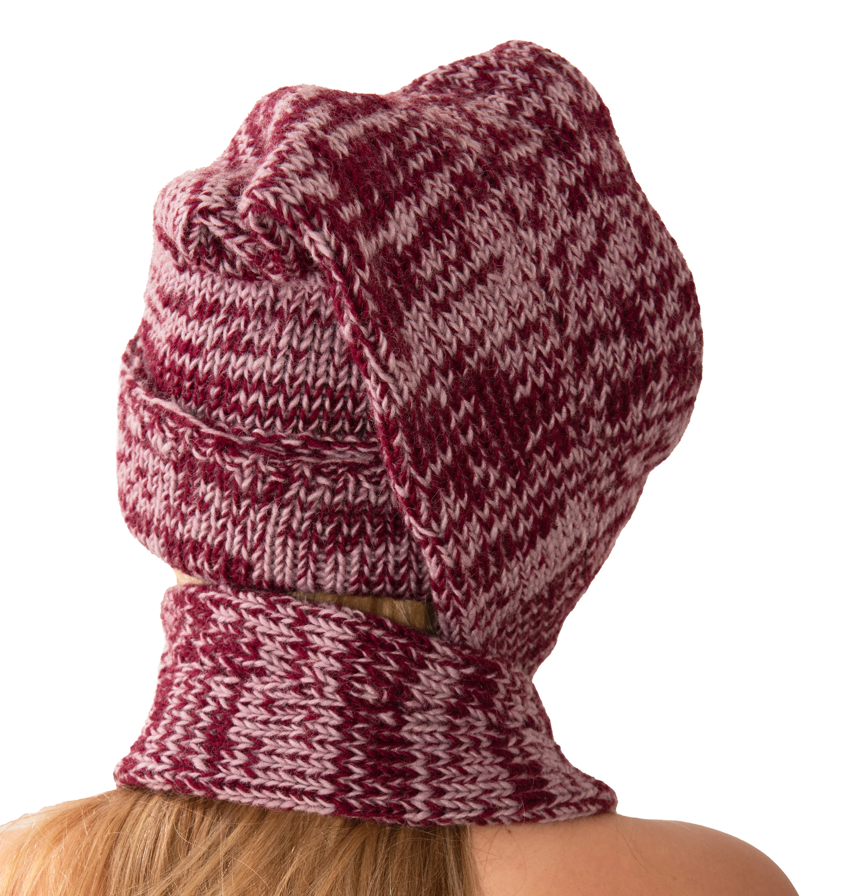 Hand Made 100% Merino Wool Long Tail Stocking Hat Scarves Combo Hooded Scarf Polar Fleece Lined Stocking Cap Hat and Winter Scarf Combo