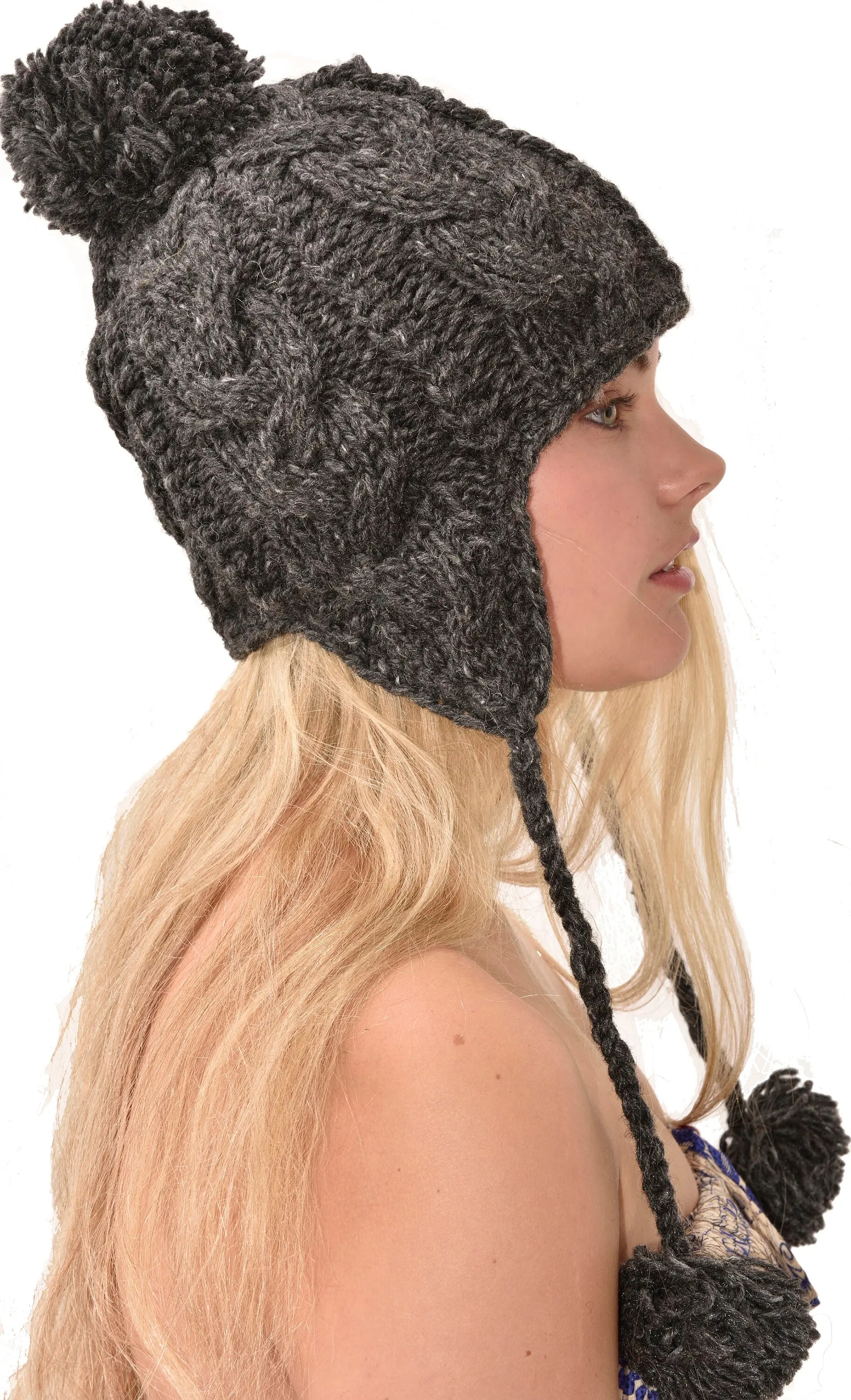 Hand Knitted 100% Merino Wool Snowboard Earflap Ski Peru Chullo Hat Nepalese Snowboard Polar Fleece Lined Hat Woolen Stocking Cap Sherpa Hat