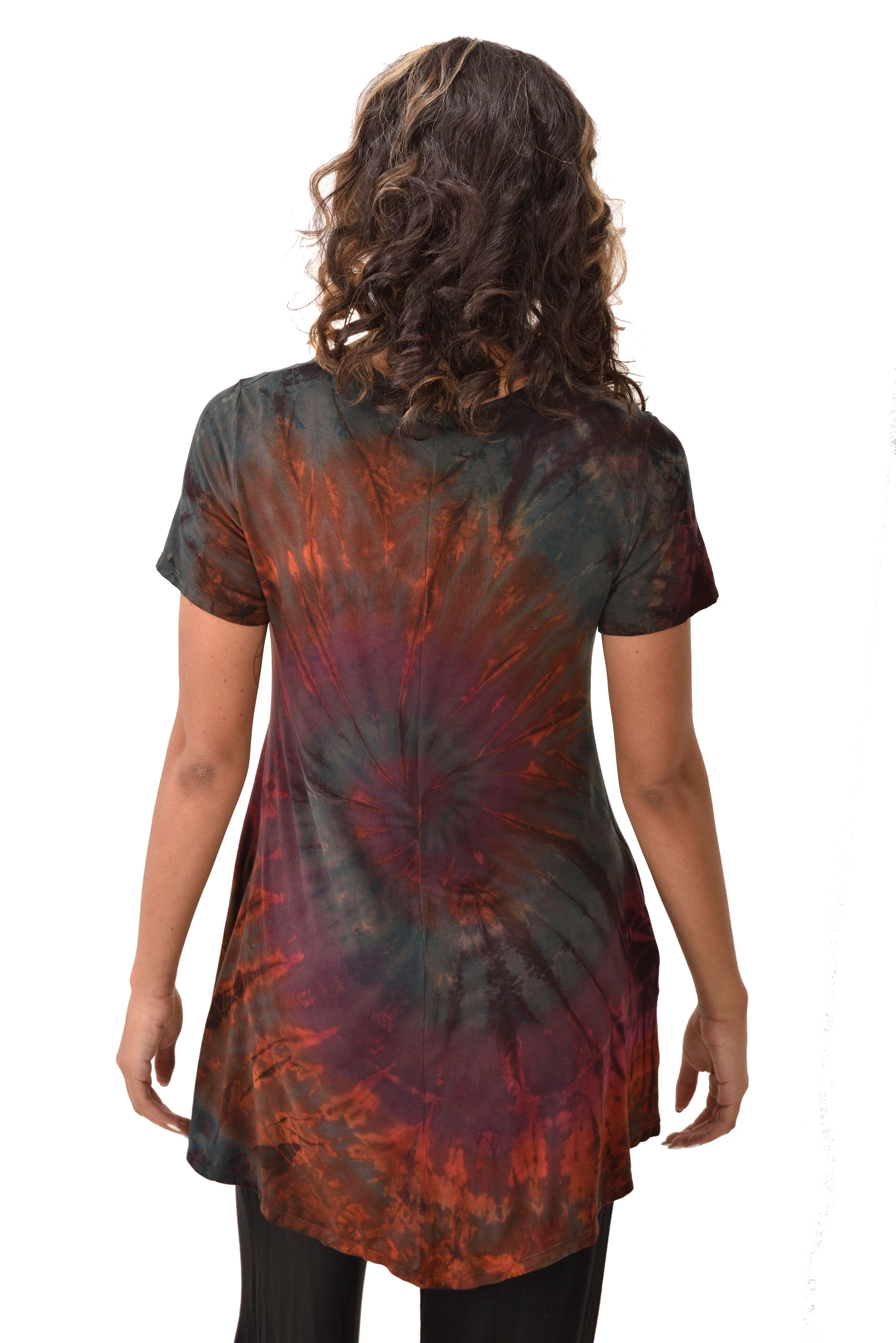 Top V Neck Short Sleeve Dress/Blouse Mudmee Ikat style reverse tie dye on Rayon Spandex fabric boho chic hippie festival Top Dress combo
