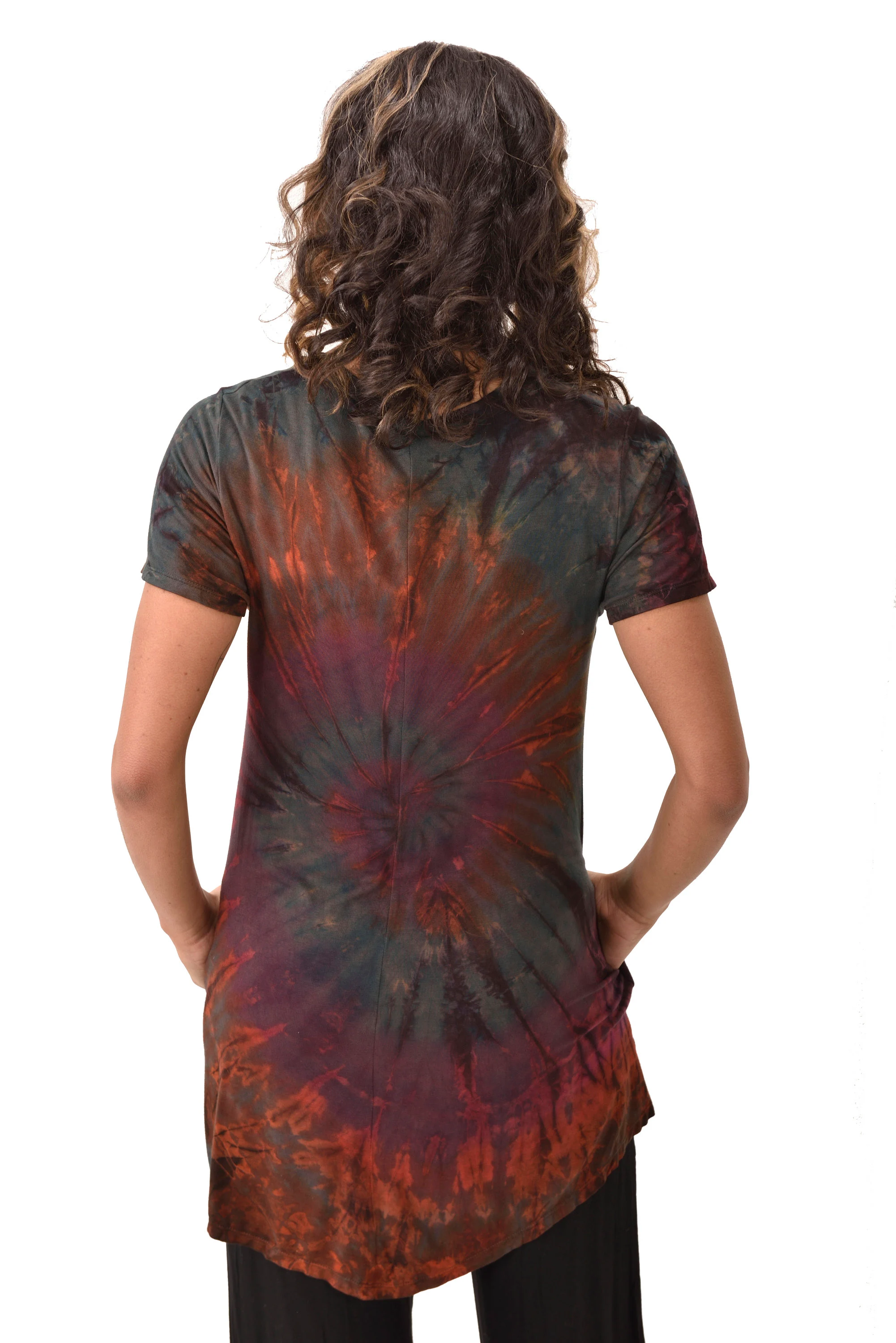 Top V Neck Short Sleeve Dress/Blouse Mudmee Ikat style reverse tie dye on Rayon Spandex fabric boho chic hippie festival Top Dress combo