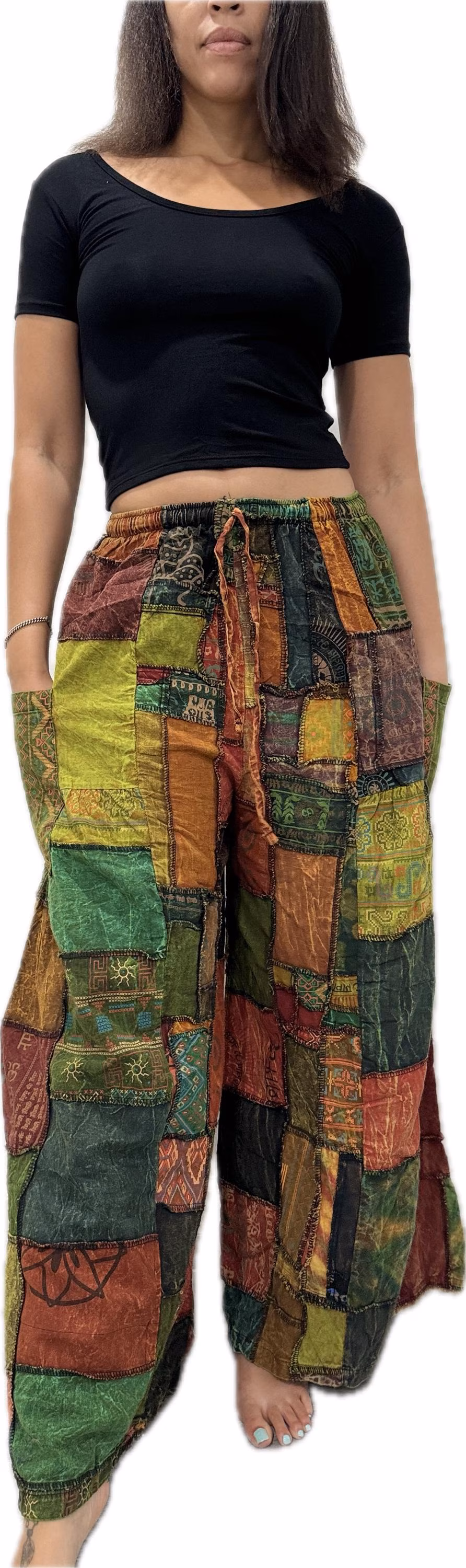 Pants Patchwork Cotton Wide-Leg Pants With Pockets Hippie Pants  Patchwork Pants  Hippie Patchwork Pants Boho Pants