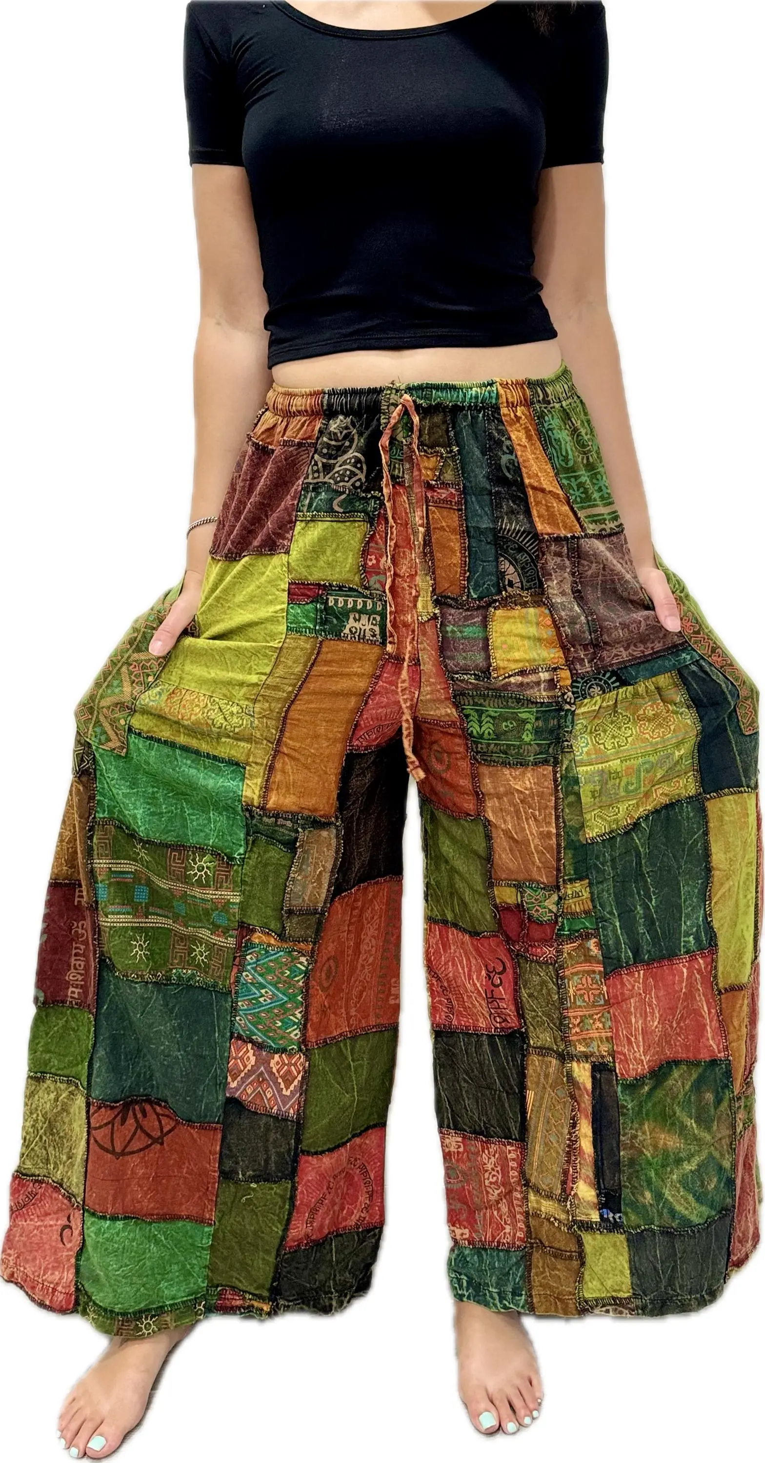 Pants Patchwork Cotton Wide-Leg Pants With Pockets Hippie Pants  Patchwork Pants  Hippie Patchwork Pants Boho Pants