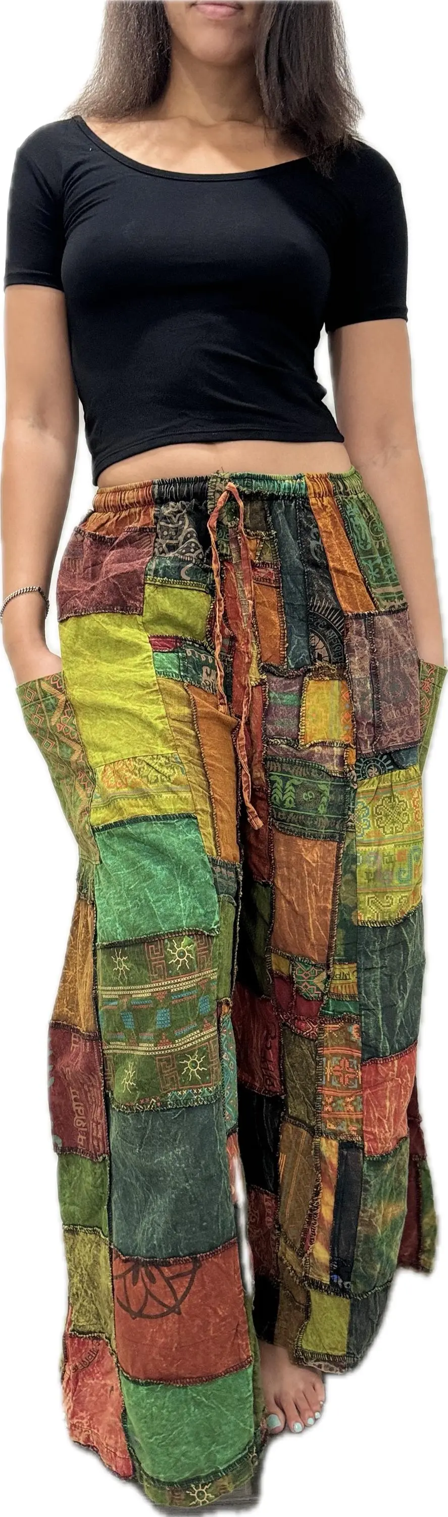 Pants Patchwork Cotton Wide-Leg Pants With Pockets Hippie Pants  Patchwork Pants  Hippie Patchwork Pants Boho Pants