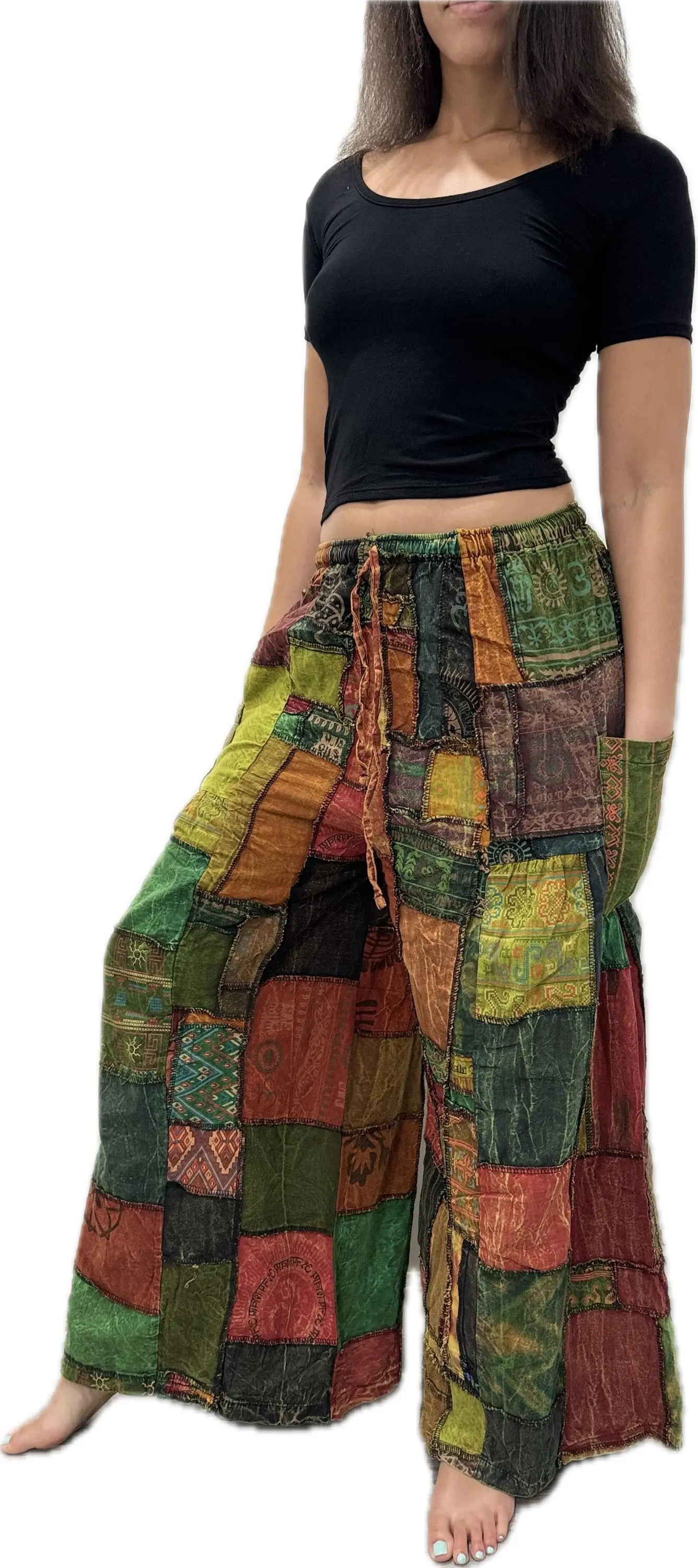Pants Patchwork Cotton Wide-Leg Pants With Pockets Hippie Pants  Patchwork Pants  Hippie Patchwork Pants Boho Pants