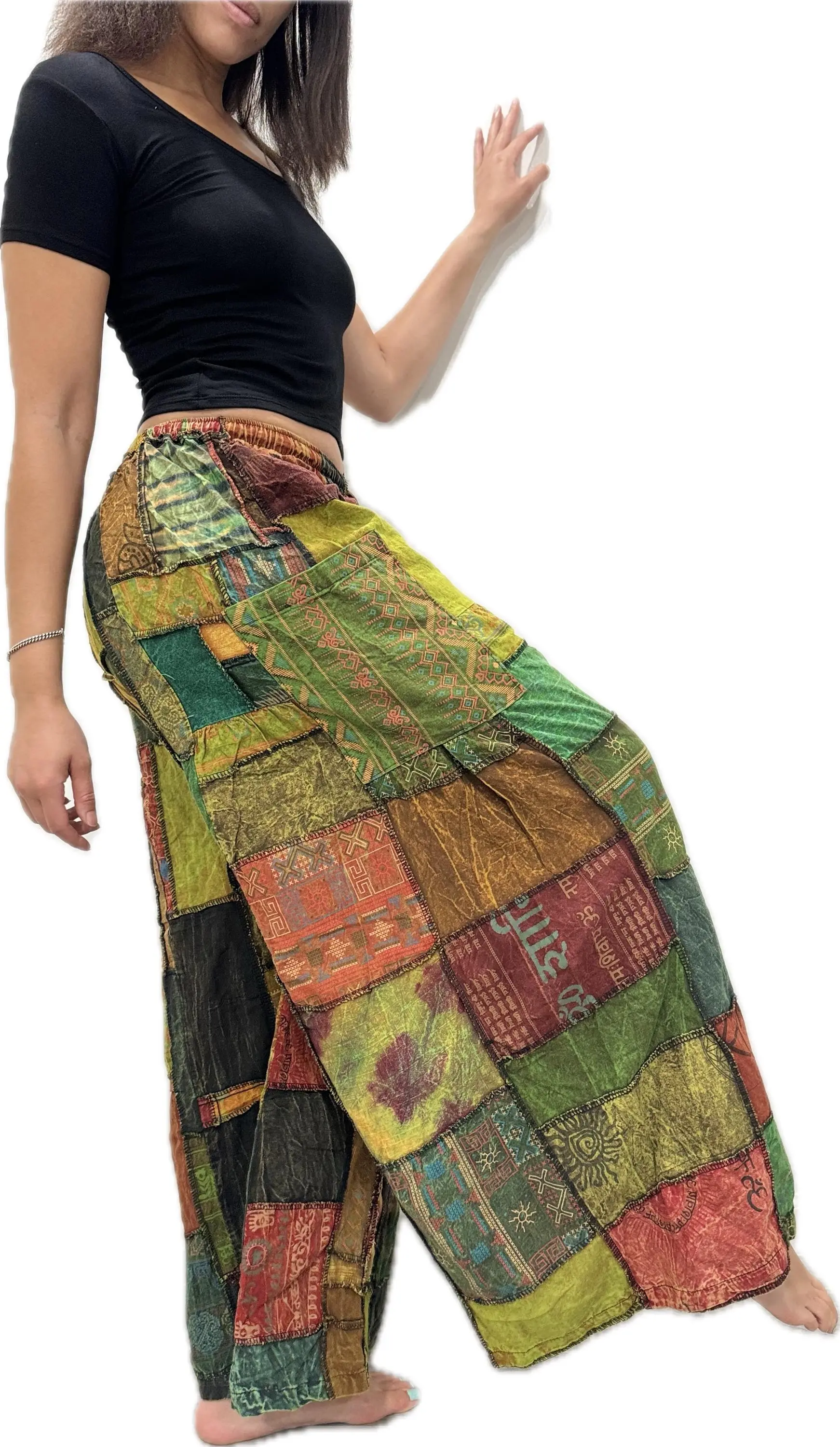 Pants Patchwork Cotton Wide-Leg Pants With Pockets Hippie Pants  Patchwork Pants  Hippie Patchwork Pants Boho Pants