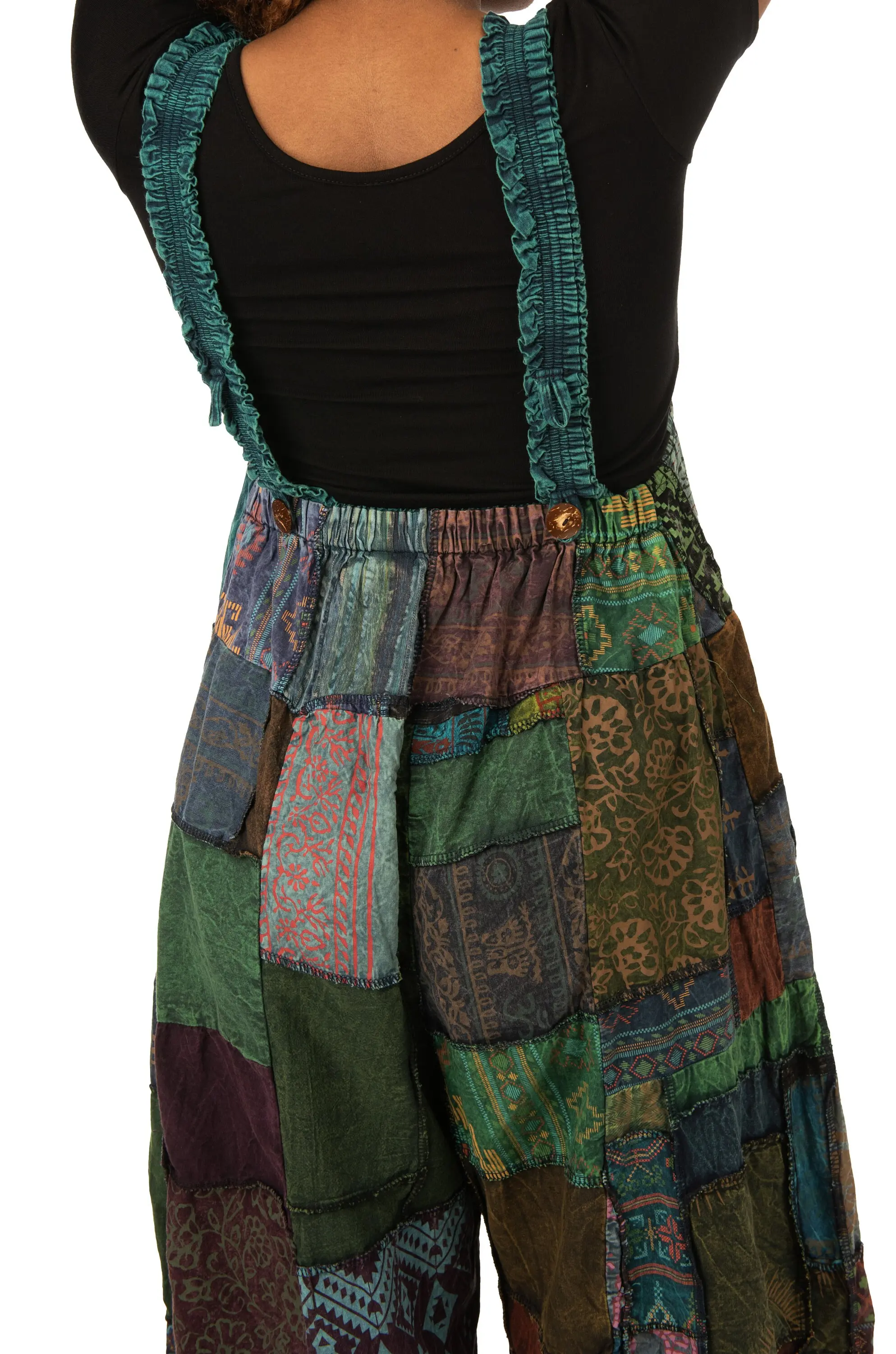 Patchwork Jumpsuit with Wide-Leg  Overalls With Pockets and Adjustable Straps Pants  Wide Leg Pants Hippie Pants  Patchwork Pants