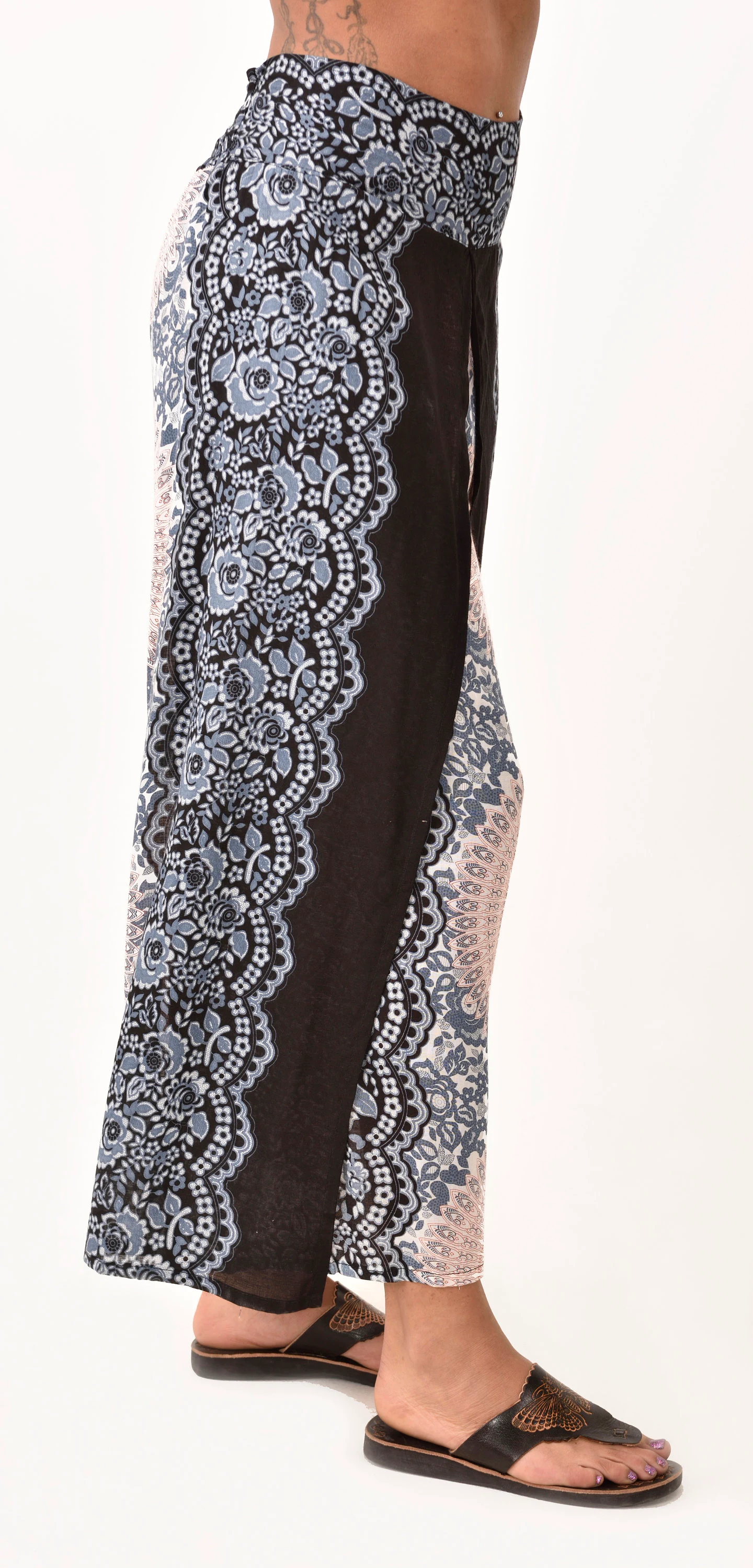 Pants Wrap Leg Honeycomb Print designer fit Thai Yoga Harem Aladdin Boho Rayon Hippie Festival with elastic waistband and fabric drawstring