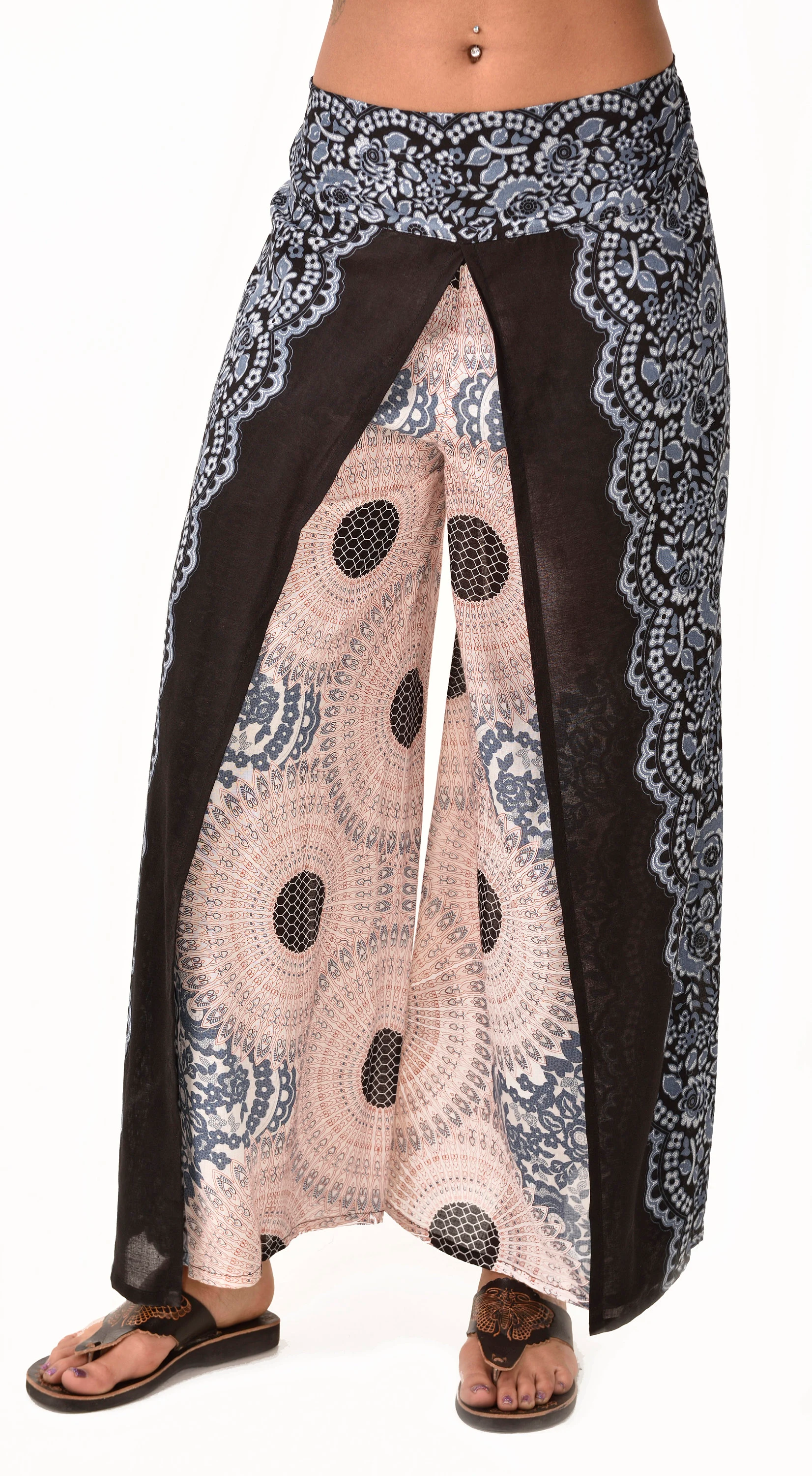 Pants Wrap Leg Honeycomb Print designer fit Thai Yoga Harem Aladdin Boho Rayon Hippie Festival with elastic waistband and fabric drawstring