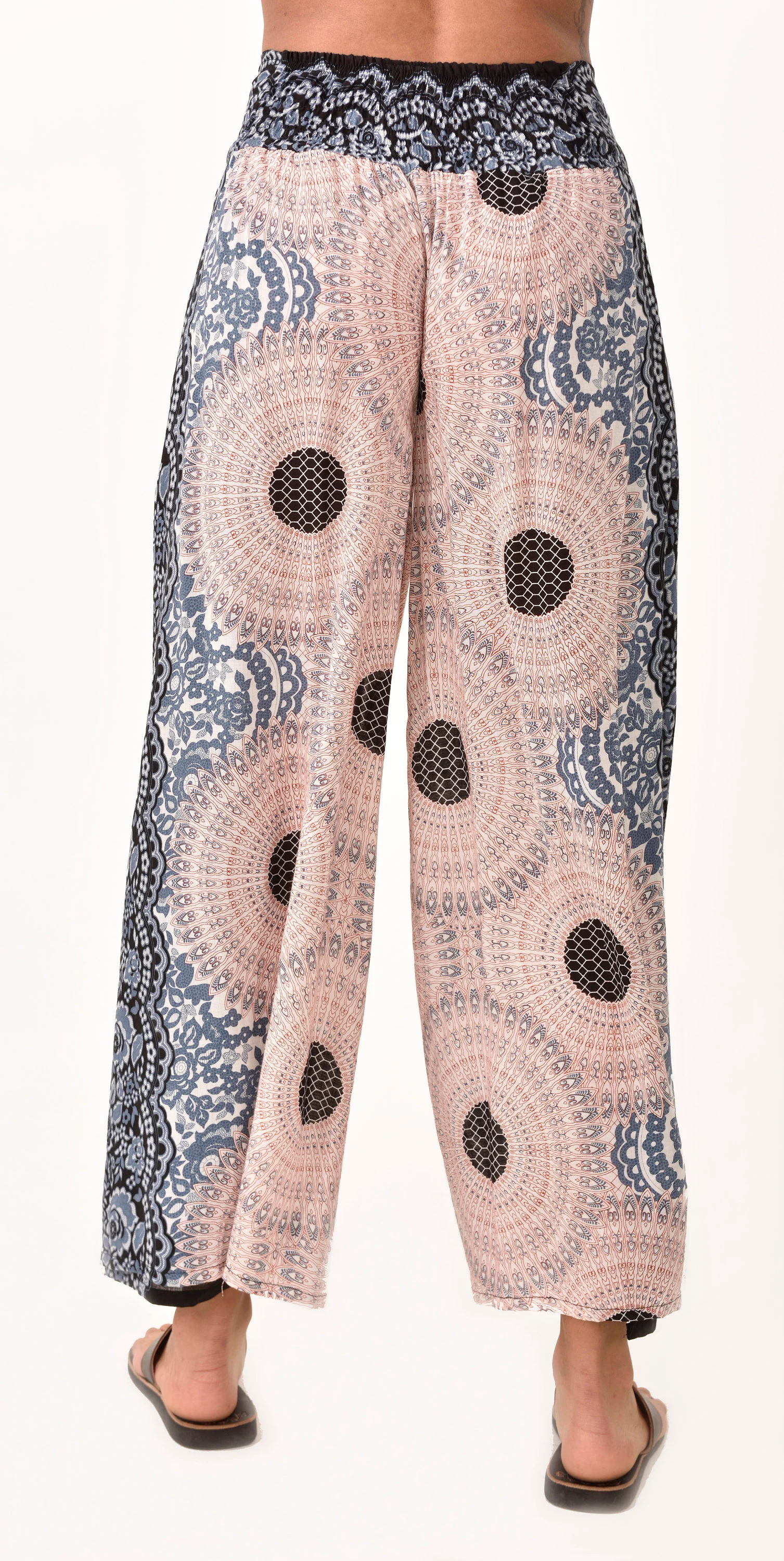 Pants Wrap Leg Honeycomb Print designer fit Thai Yoga Harem Aladdin Boho Rayon Hippie Festival with elastic waistband and fabric drawstring