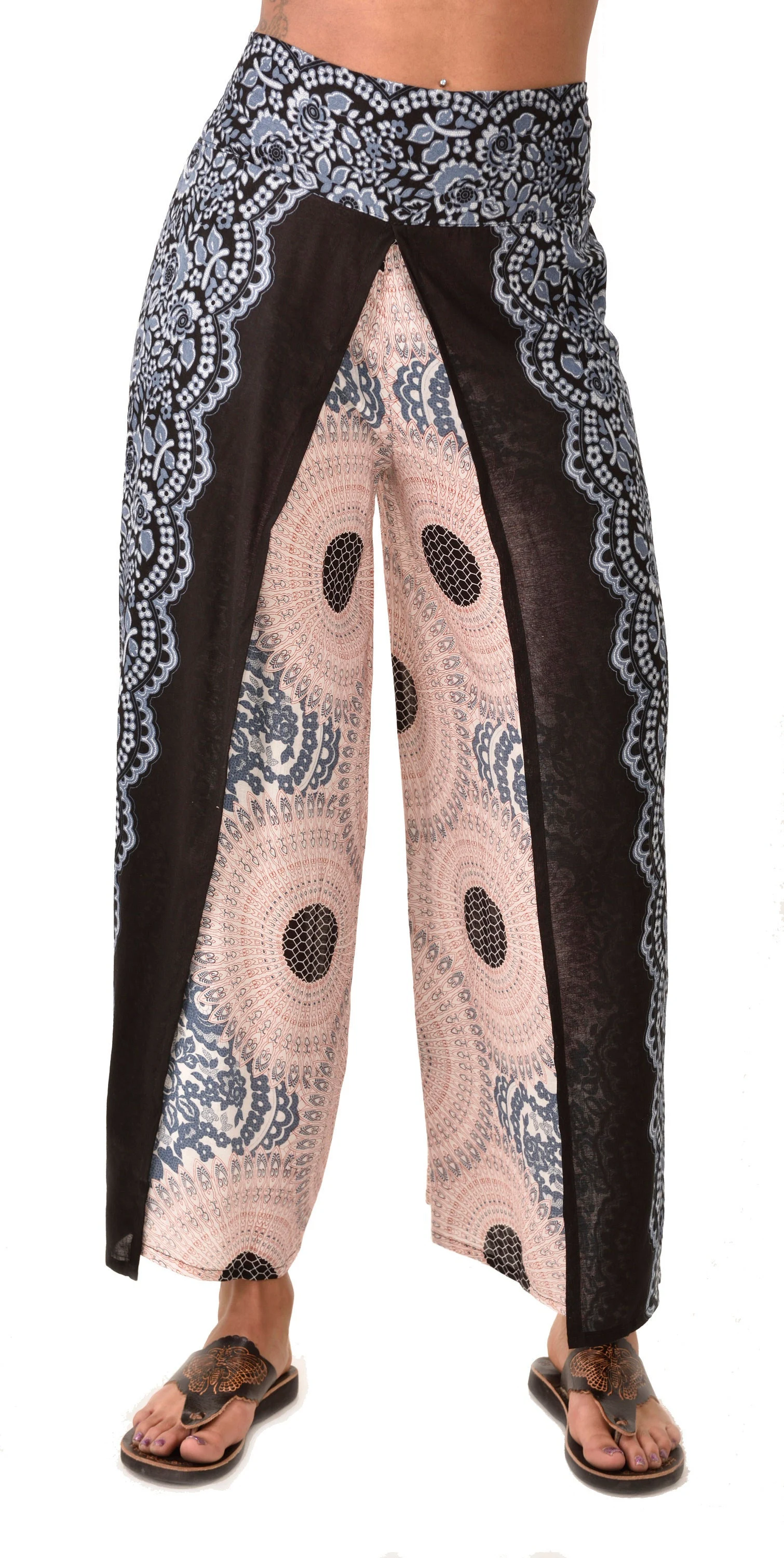 Pants Wrap Leg Honeycomb Print designer fit Thai Yoga Harem Aladdin Boho Rayon Hippie Festival with elastic waistband and fabric drawstring