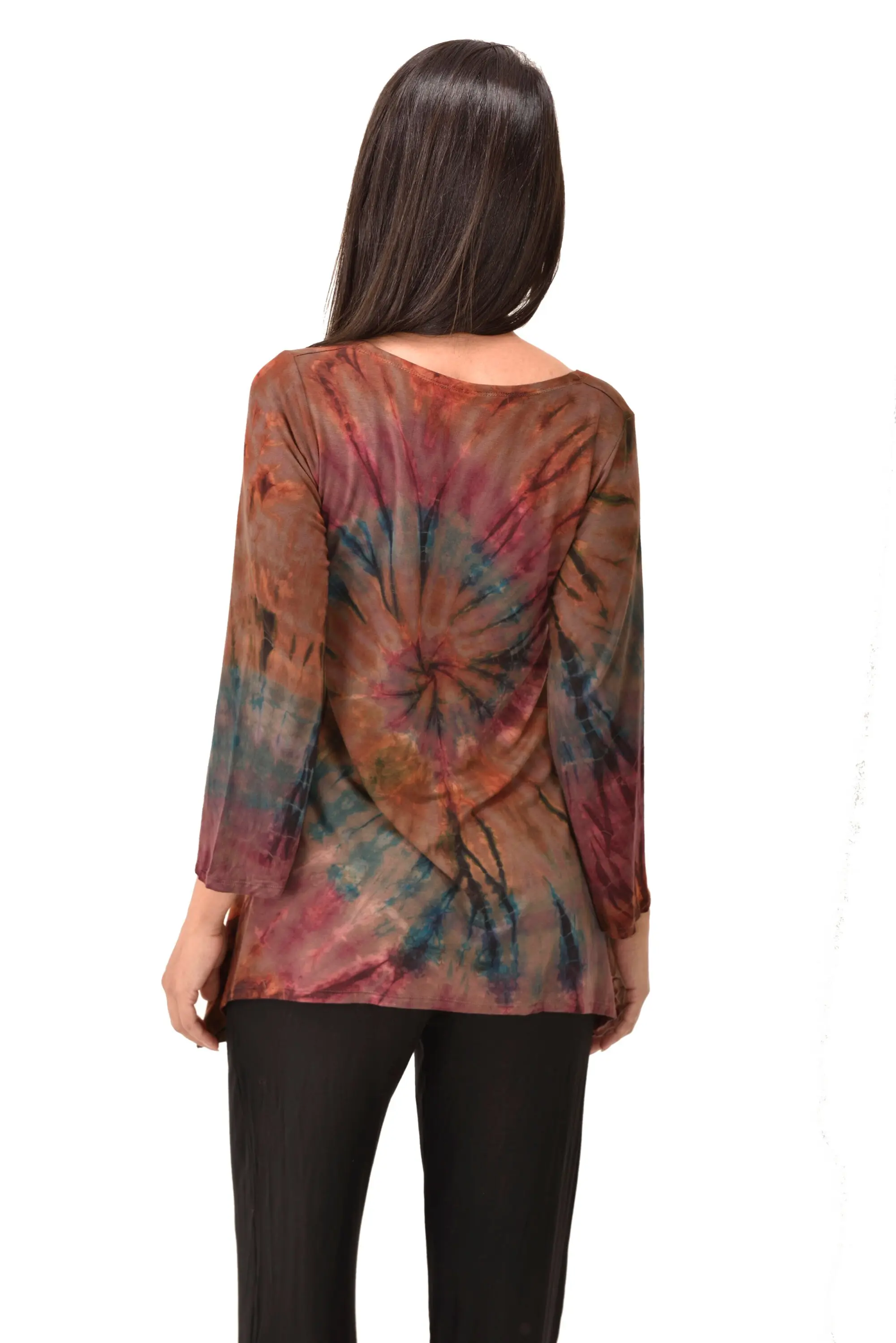 Top Three-Quarter Sleeve Tunic Tie Dye Mudmee Ikat style hand Painted on quality Rayon Spandex blended fabric Bohemian Chic Festival Skirt