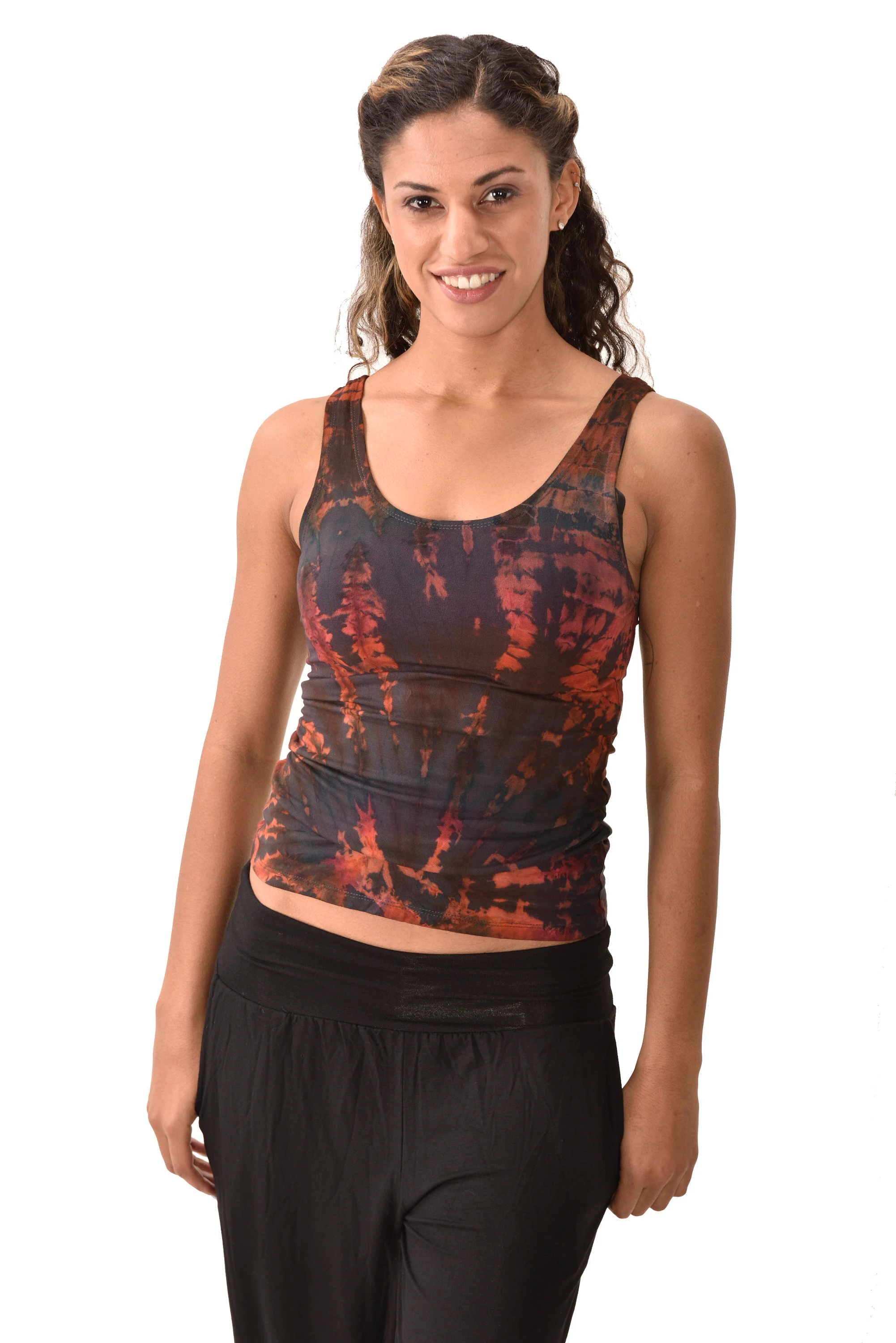 Top Tank reverse mudmee ikat style tie dye on high end Spandex Rayon blended fabric festival blouse bohemian chic tie dye hippy top