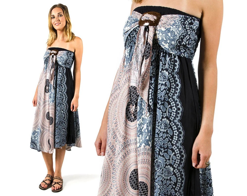 Convertible Print Dress / Skirt - Black White Multi - 3543Y