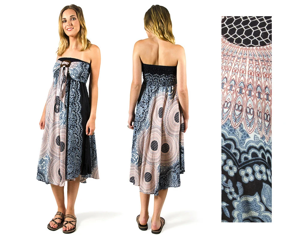 Convertible Print Dress / Skirt - Black White Multi - 3543Y