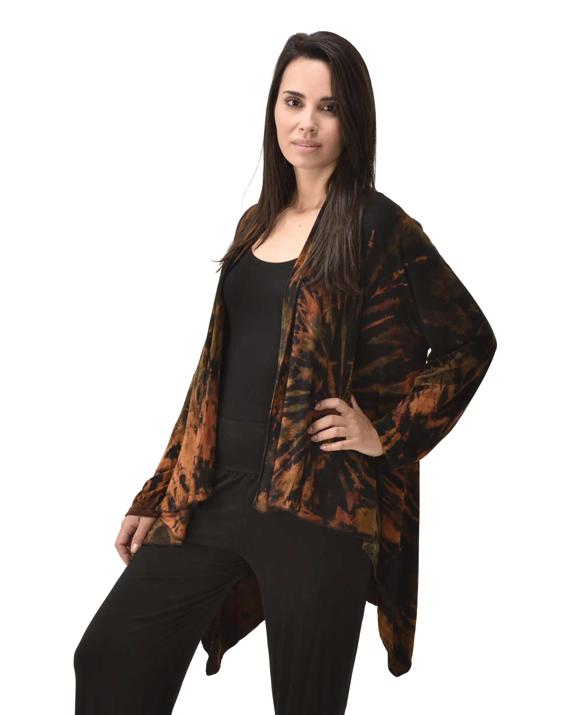 Top Cardigan Kimono style blouse Mudmee Ikat reverse style Tie-Dye on silky soft high end Spandex Rayon blended machine washable fabric