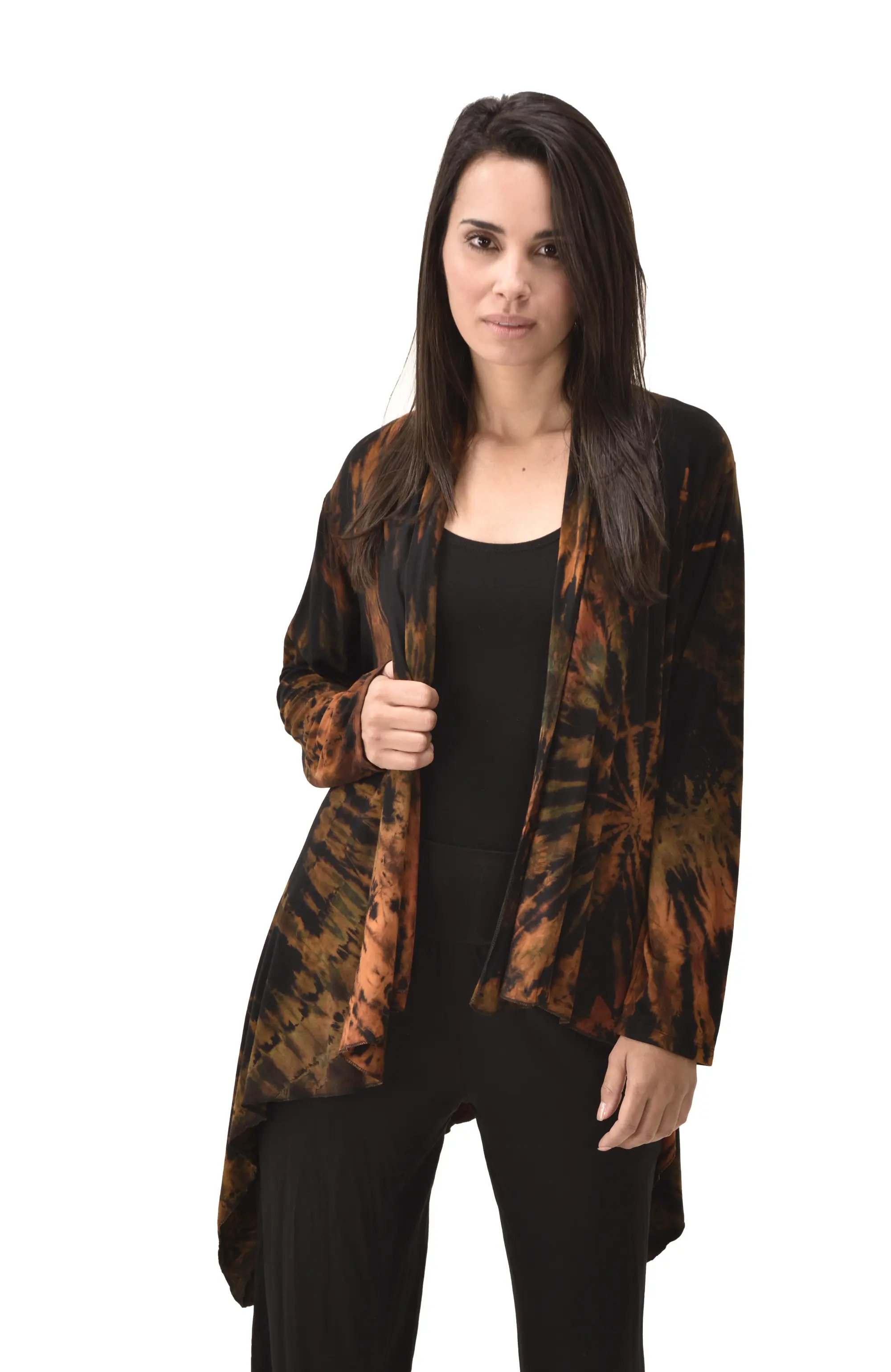 Top Cardigan Kimono style blouse Mudmee Ikat reverse style Tie-Dye on silky soft high end Spandex Rayon blended machine washable fabric