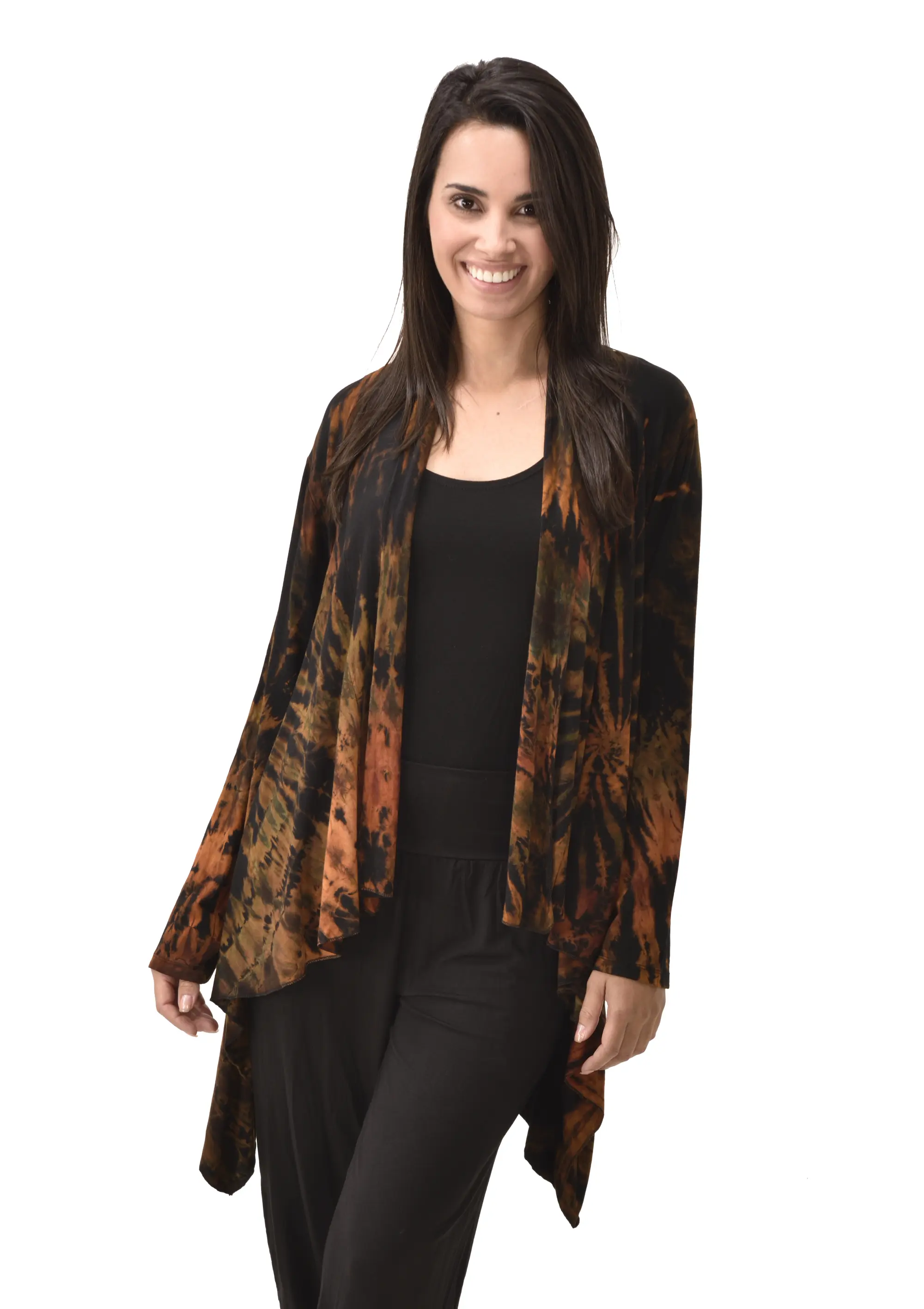 Top Cardigan Kimono style blouse Mudmee Ikat reverse style Tie-Dye on silky soft high end Spandex Rayon blended machine washable fabric