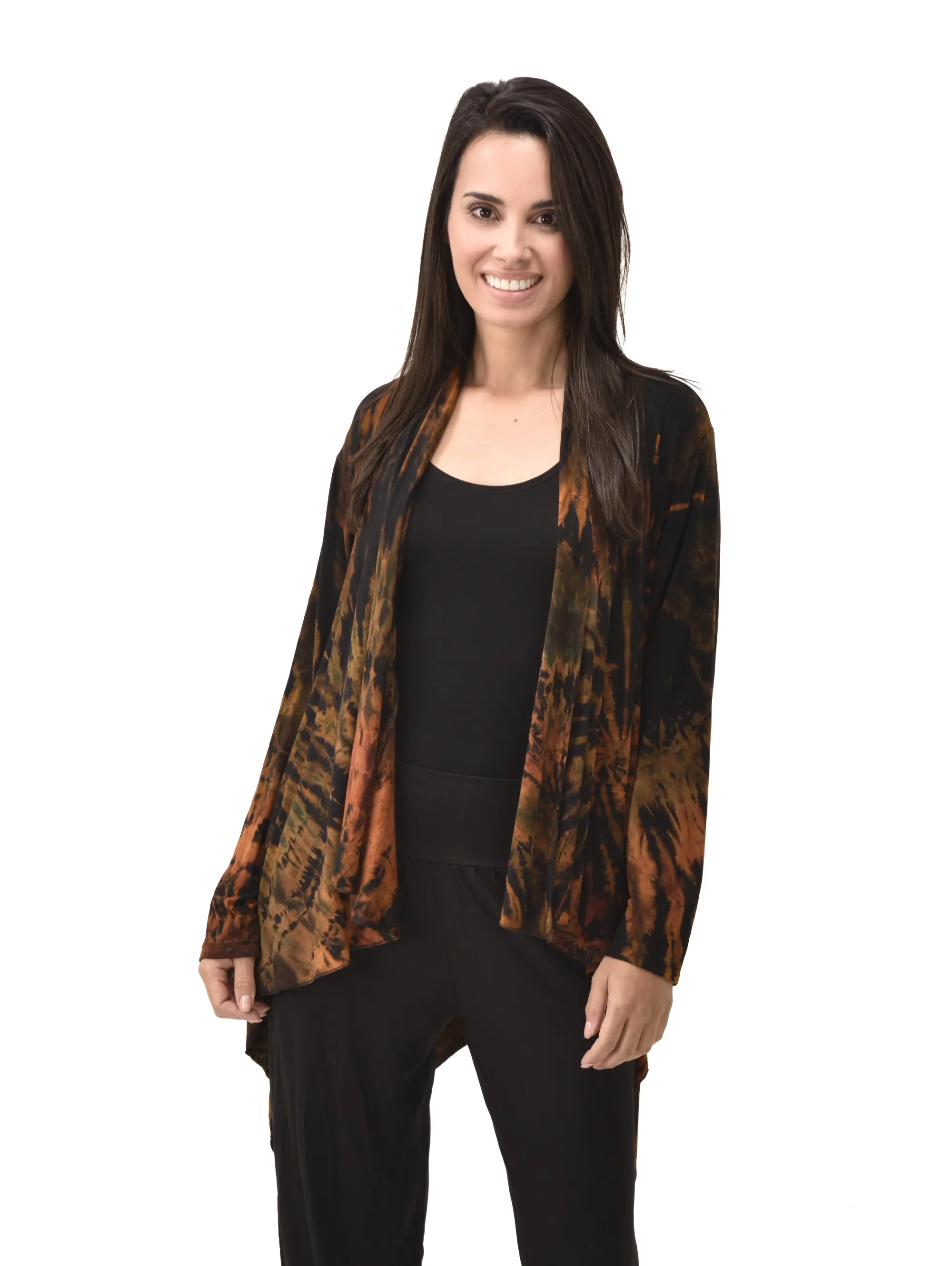 Top Cardigan Kimono style blouse Mudmee Ikat reverse style Tie-Dye on silky soft high end Spandex Rayon blended machine washable fabric