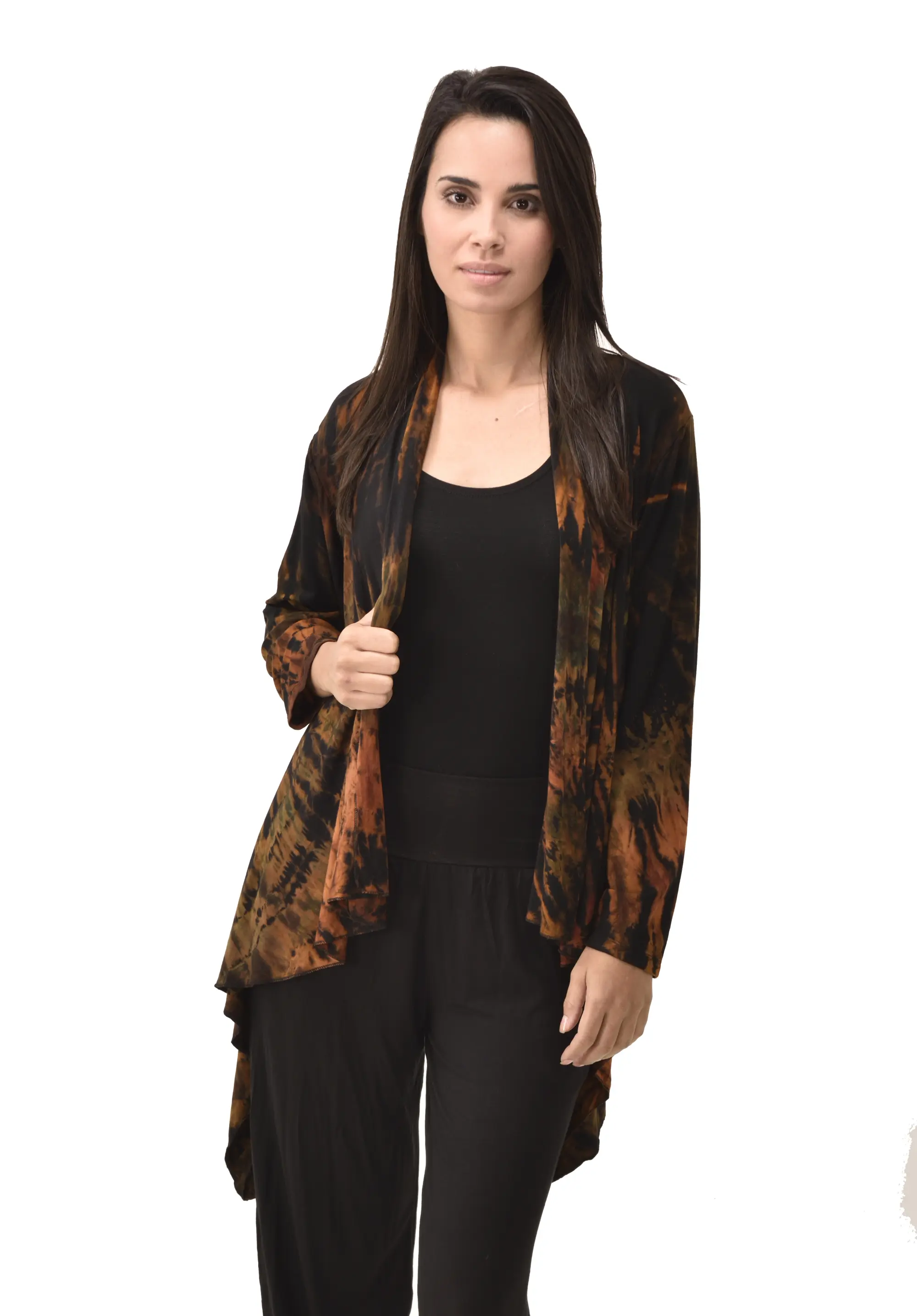 Top Cardigan Kimono style blouse Mudmee Ikat reverse style Tie-Dye on silky soft high end Spandex Rayon blended machine washable fabric