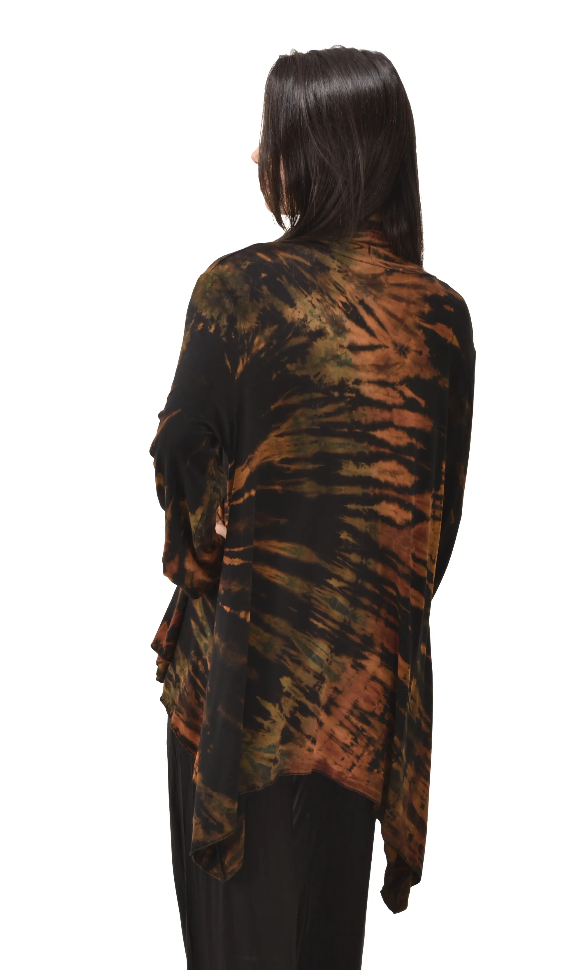 Top Cardigan Kimono style blouse Mudmee Ikat reverse style Tie-Dye on silky soft high end Spandex Rayon blended machine washable fabric
