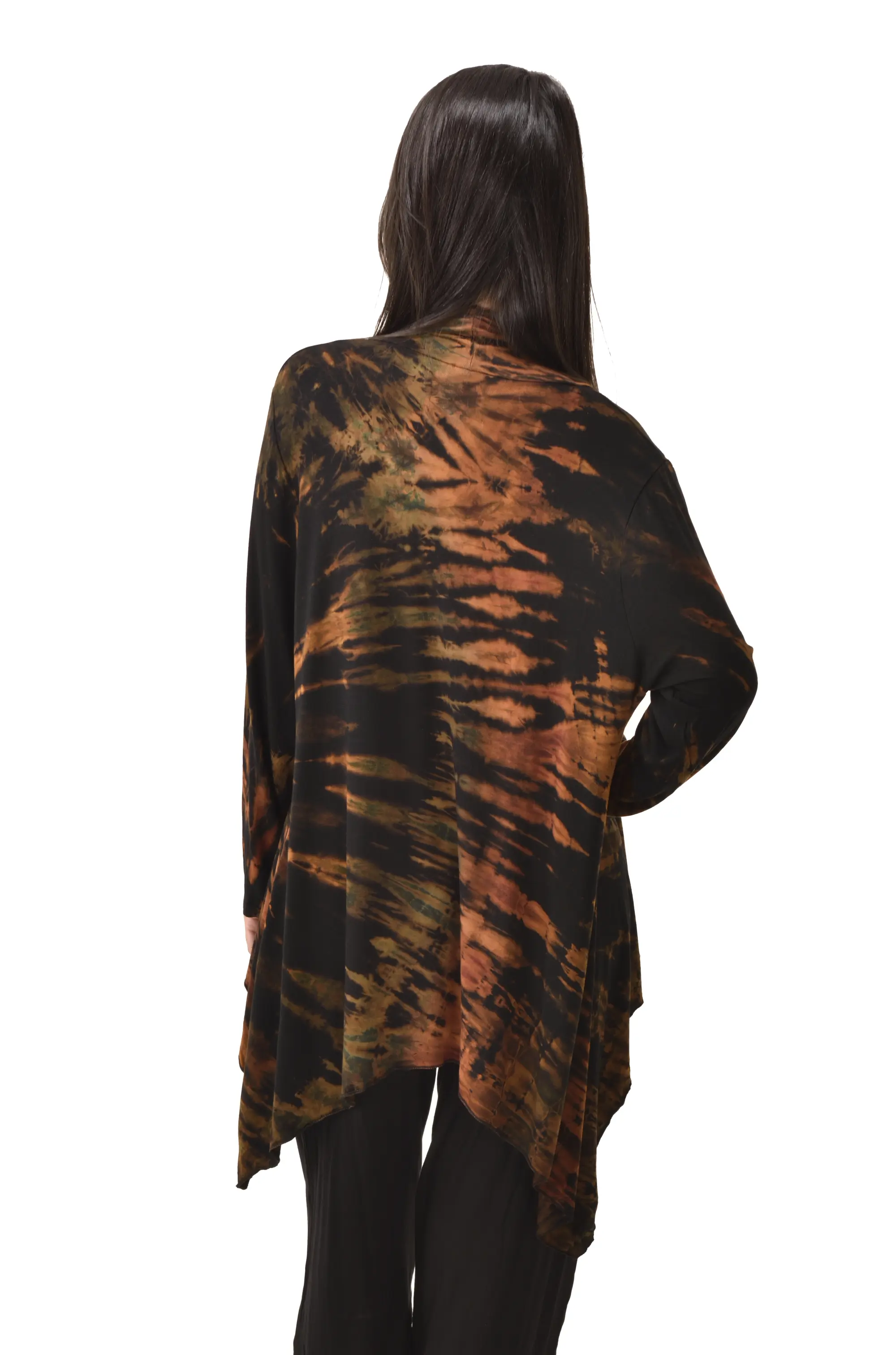 Top Cardigan Kimono style blouse Mudmee Ikat reverse style Tie-Dye on silky soft high end Spandex Rayon blended machine washable fabric