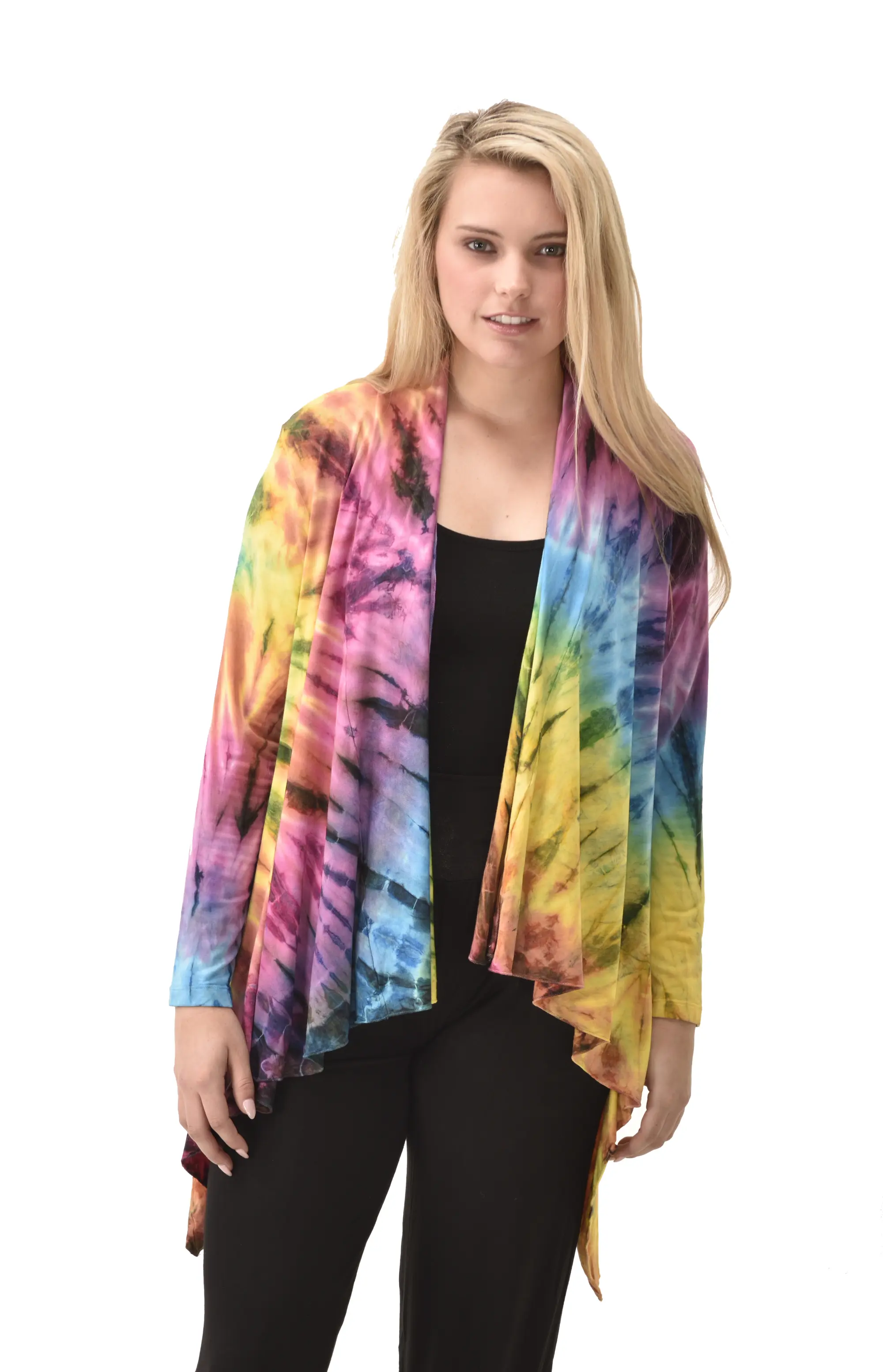 Top Cardigan Kimono style blouse Mudmee Ikat reverse style Tie-Dye on silky soft high end Spandex Rayon blended machine washable fabric