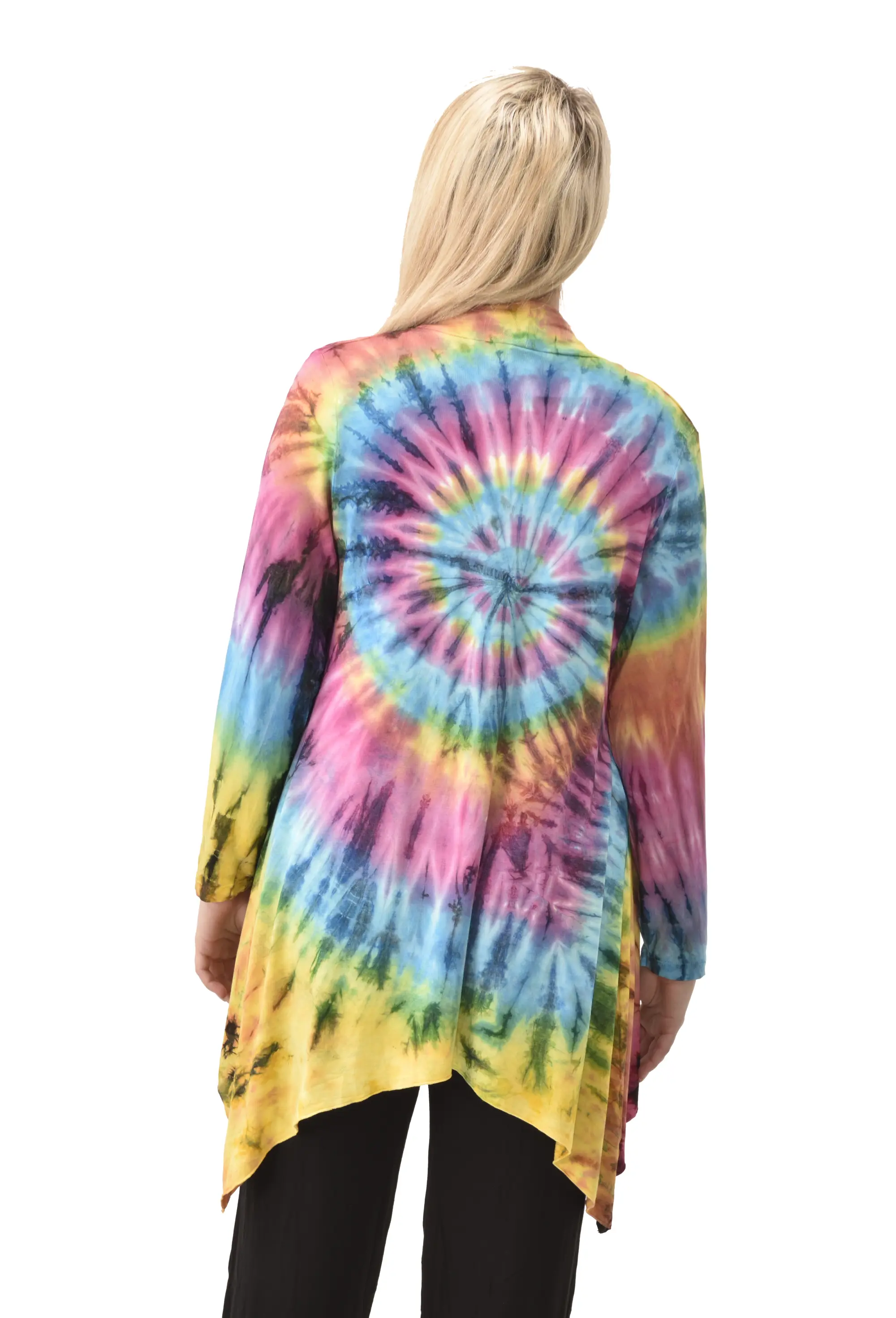 Top Cardigan Kimono style blouse Mudmee Ikat reverse style Tie-Dye on silky soft high end Spandex Rayon blended machine washable fabric