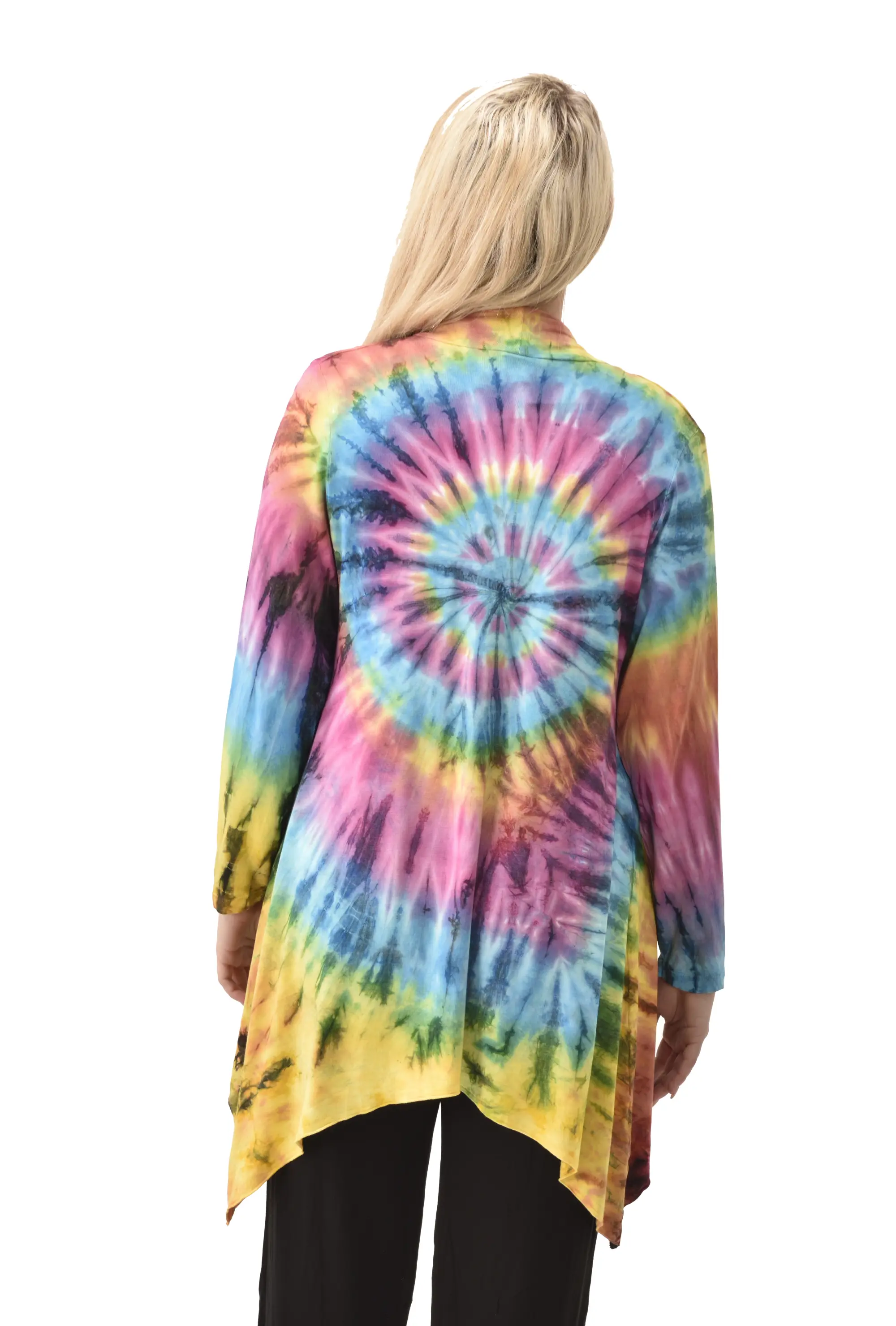 Top Cardigan Kimono style blouse Mudmee Ikat reverse style Tie-Dye on silky soft high end Spandex Rayon blended machine washable fabric