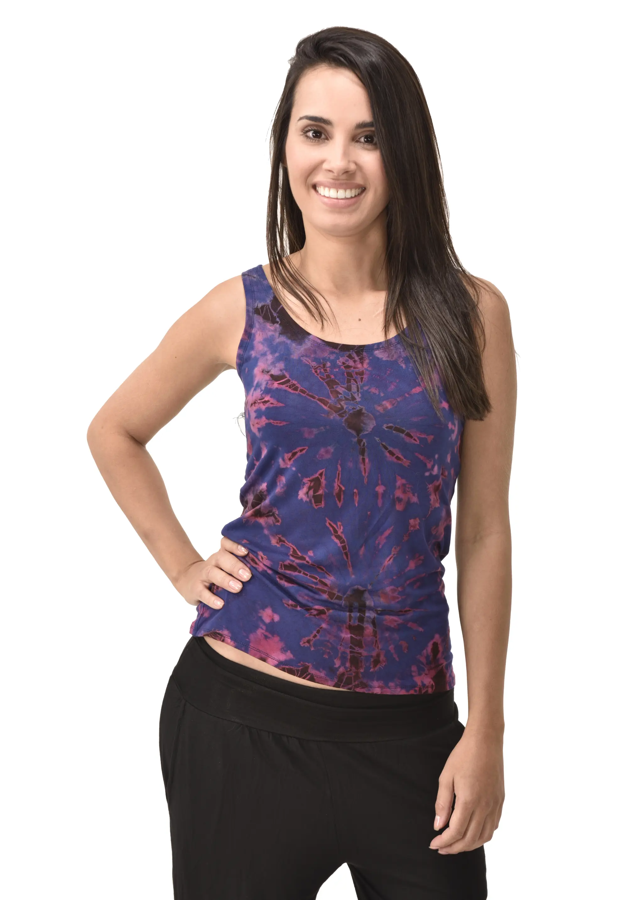 Top Tank reverse mudmee ikat style tie dye on high end Spandex Rayon blended fabric festival blouse bohemian chic tie dye hippy top