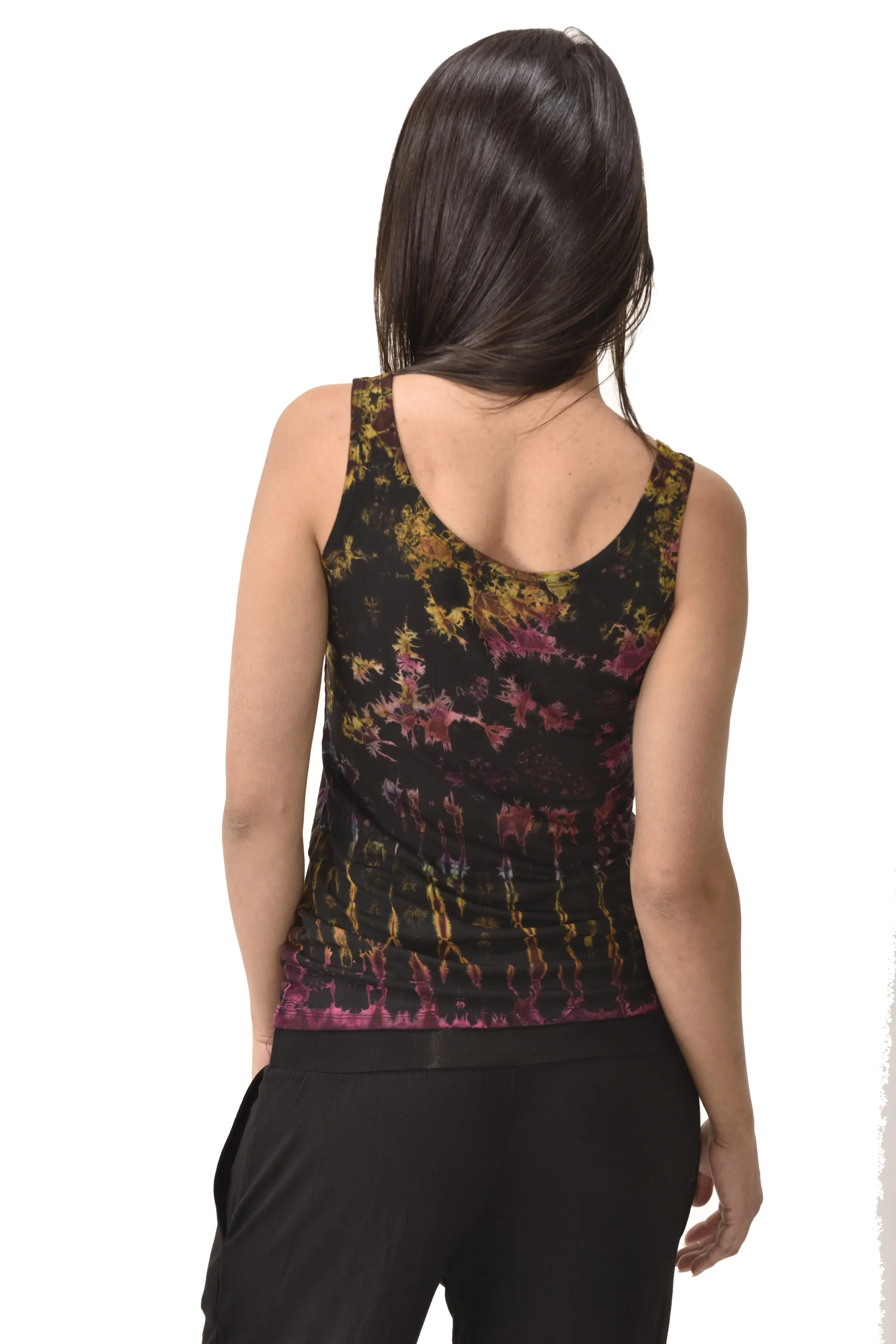 Top Tank reverse mudmee ikat style tie dye on high end Spandex Rayon blended fabric festival blouse bohemian chic tie dye hippy top