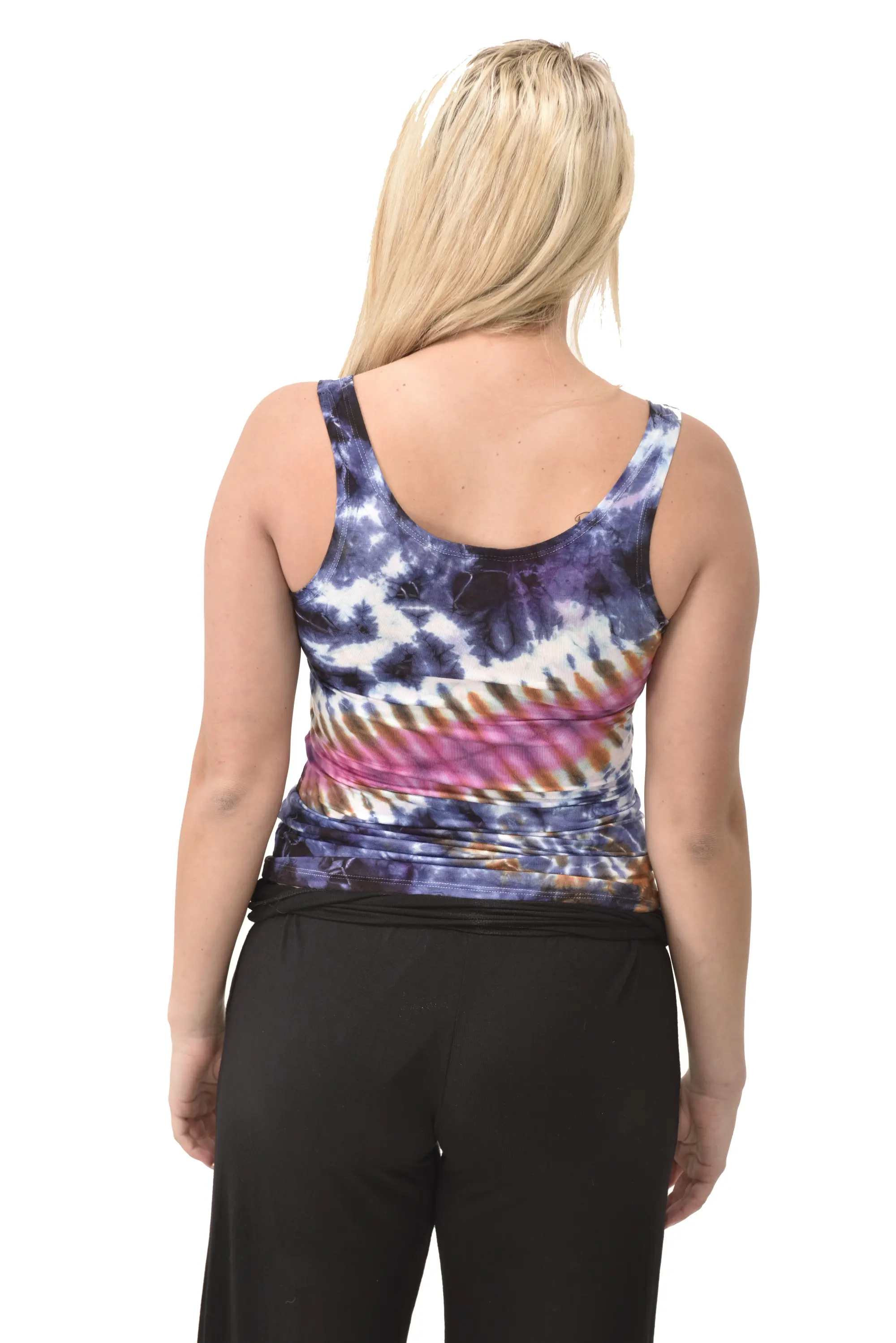 Top Tank reverse mudmee ikat style tie dye on high end Spandex Rayon blended fabric festival blouse bohemian chic tie dye hippy top