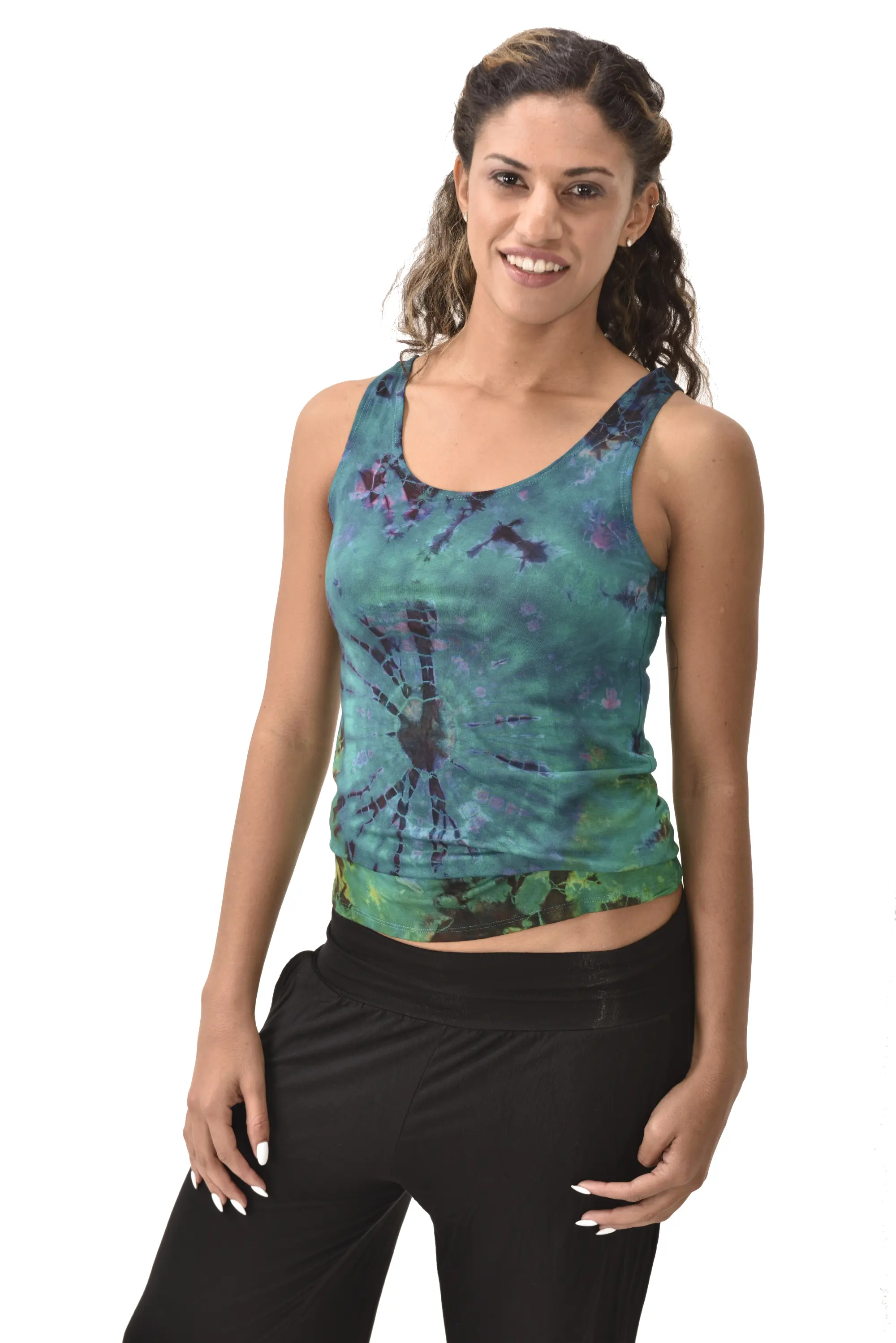 Top Tank reverse mudmee ikat style tie dye on high end Spandex Rayon blended fabric festival blouse bohemian chic tie dye hippy top