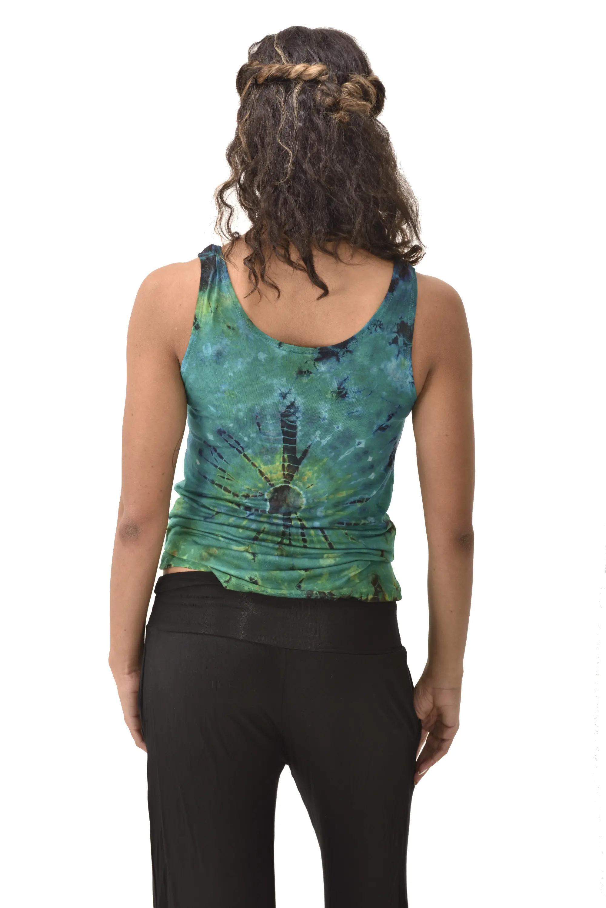Top Tank reverse mudmee ikat style tie dye on high end Spandex Rayon blended fabric festival blouse bohemian chic tie dye hippy top