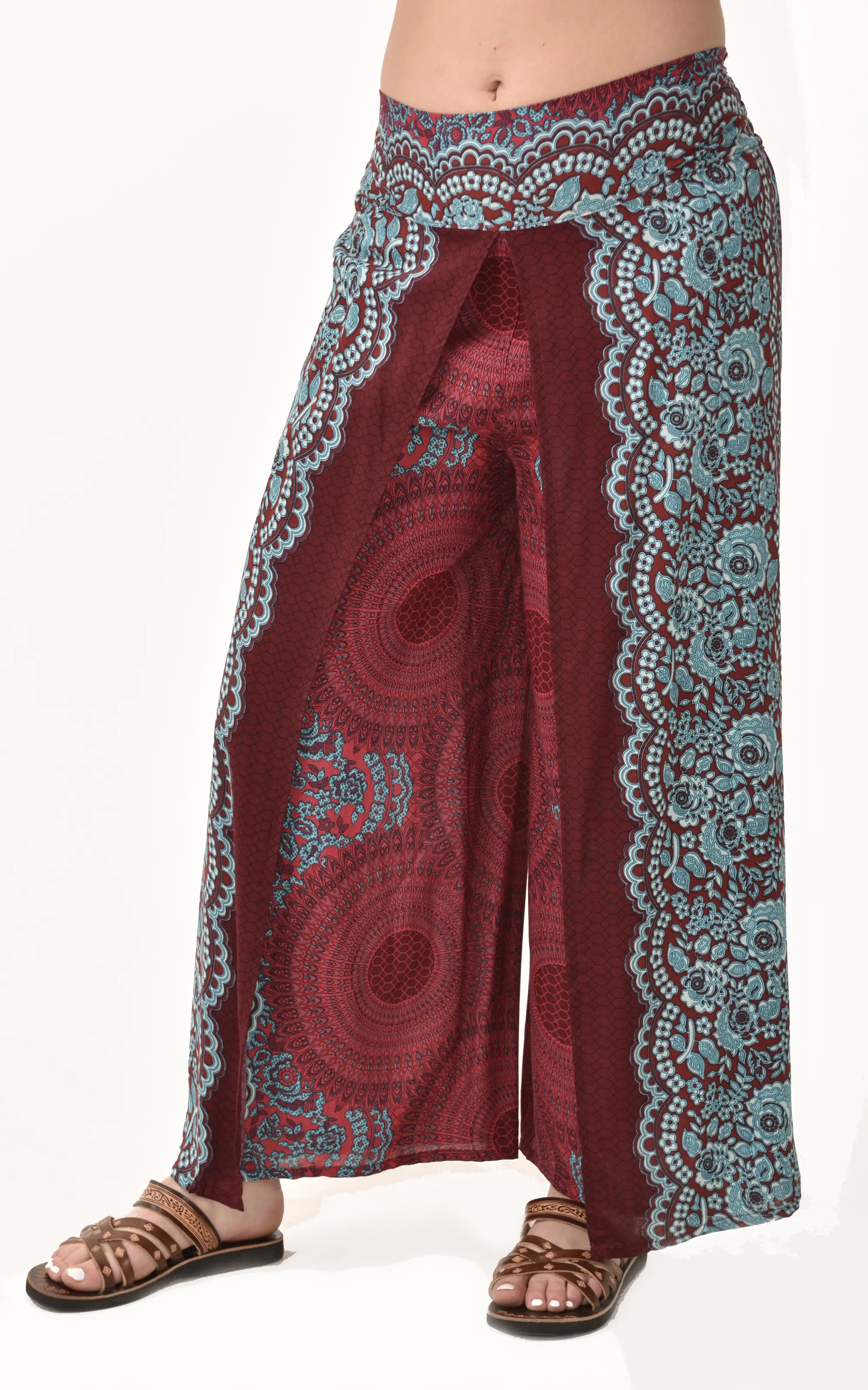 Pants Wrap Leg Honeycomb Print designer fit Thai Yoga Harem Aladdin Boho Rayon Hippie Festival with elastic waistband and fabric drawstring