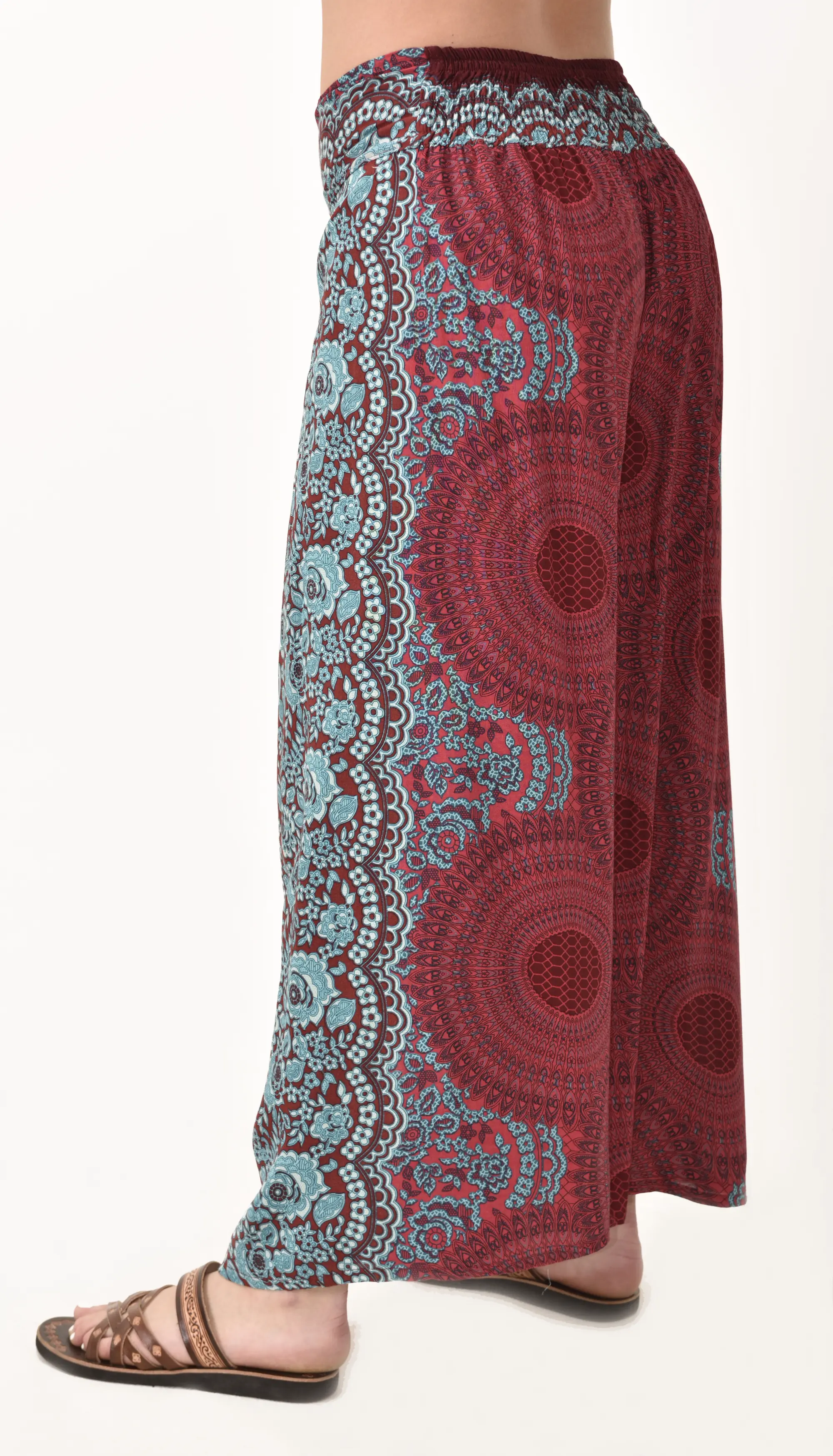Pants Wrap Leg Honeycomb Print designer fit Thai Yoga Harem Aladdin Boho Rayon Hippie Festival with elastic waistband and fabric drawstring