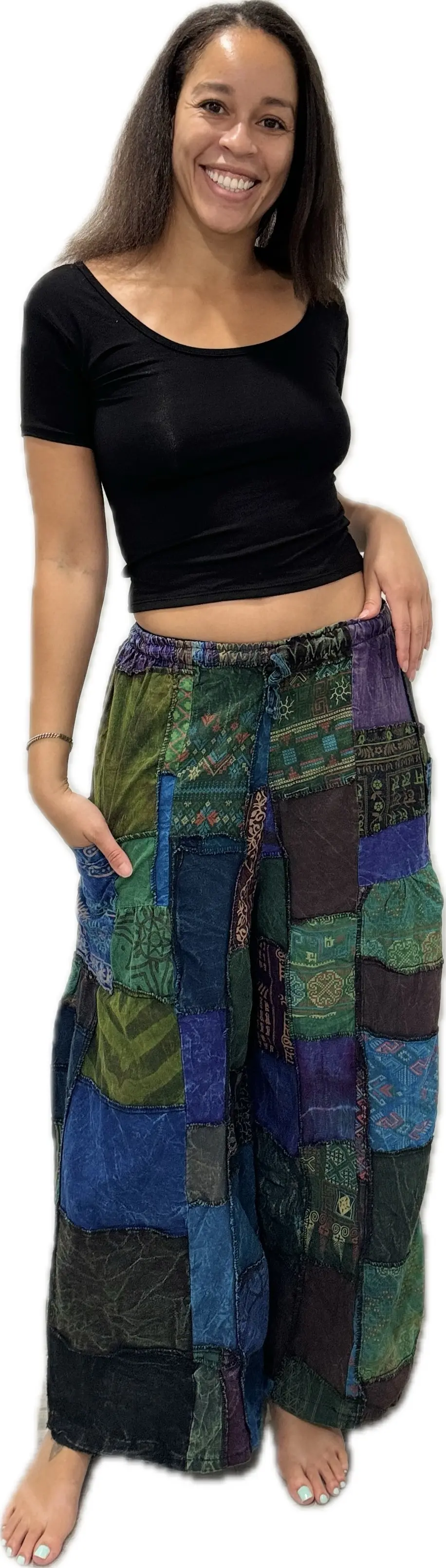 Pants Patchwork Cotton Wide-Leg Pants With Pockets Hippie Pants  Patchwork Pants  Hippie Patchwork Pants Boho Pants
