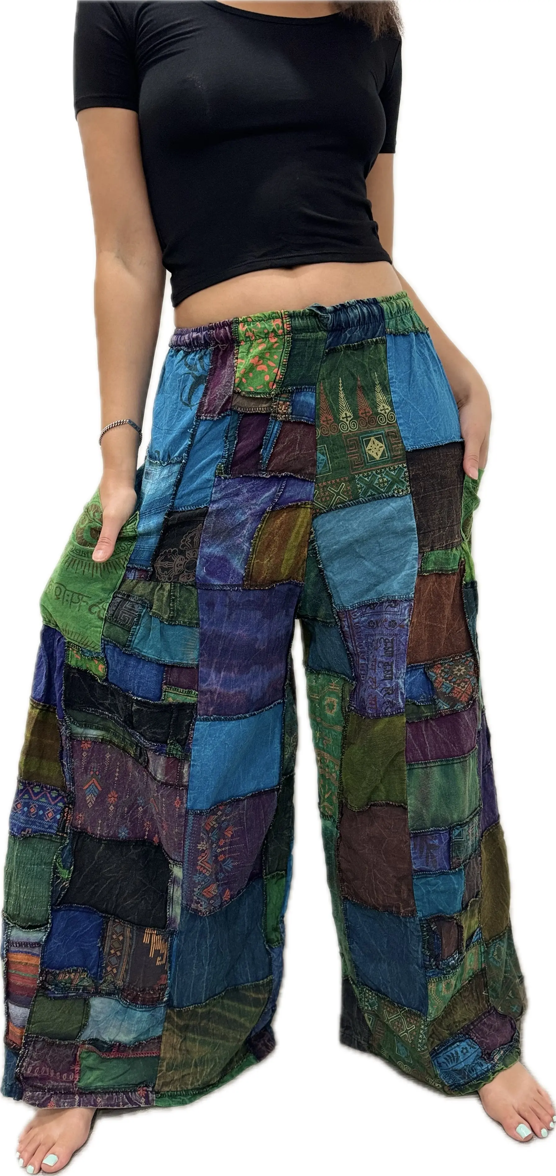 Pants Patchwork Cotton Wide-Leg Pants With Pockets Hippie Pants  Patchwork Pants  Hippie Patchwork Pants Boho Pants