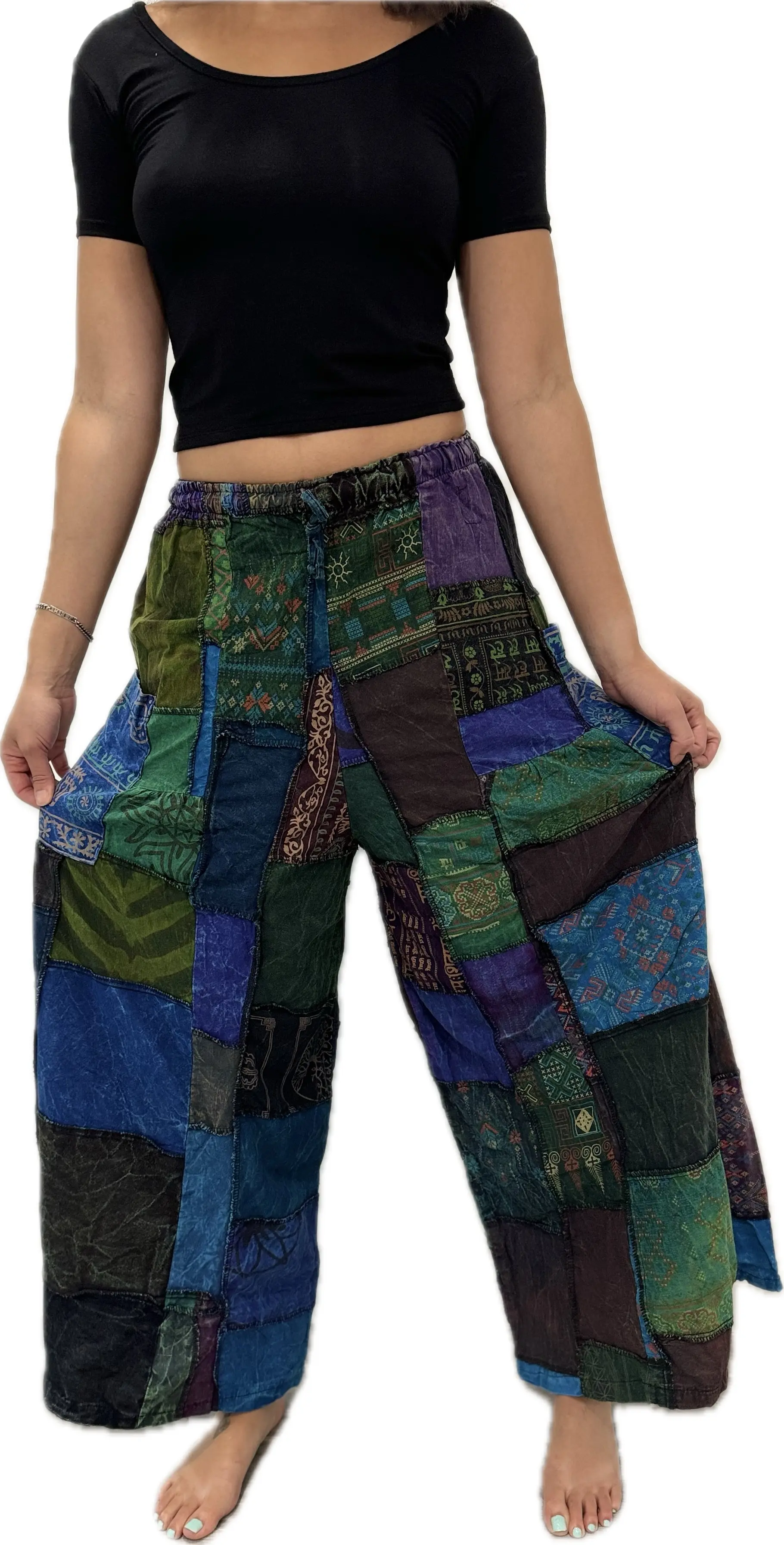Pants Patchwork Cotton Wide-Leg Pants With Pockets Hippie Pants  Patchwork Pants  Hippie Patchwork Pants Boho Pants