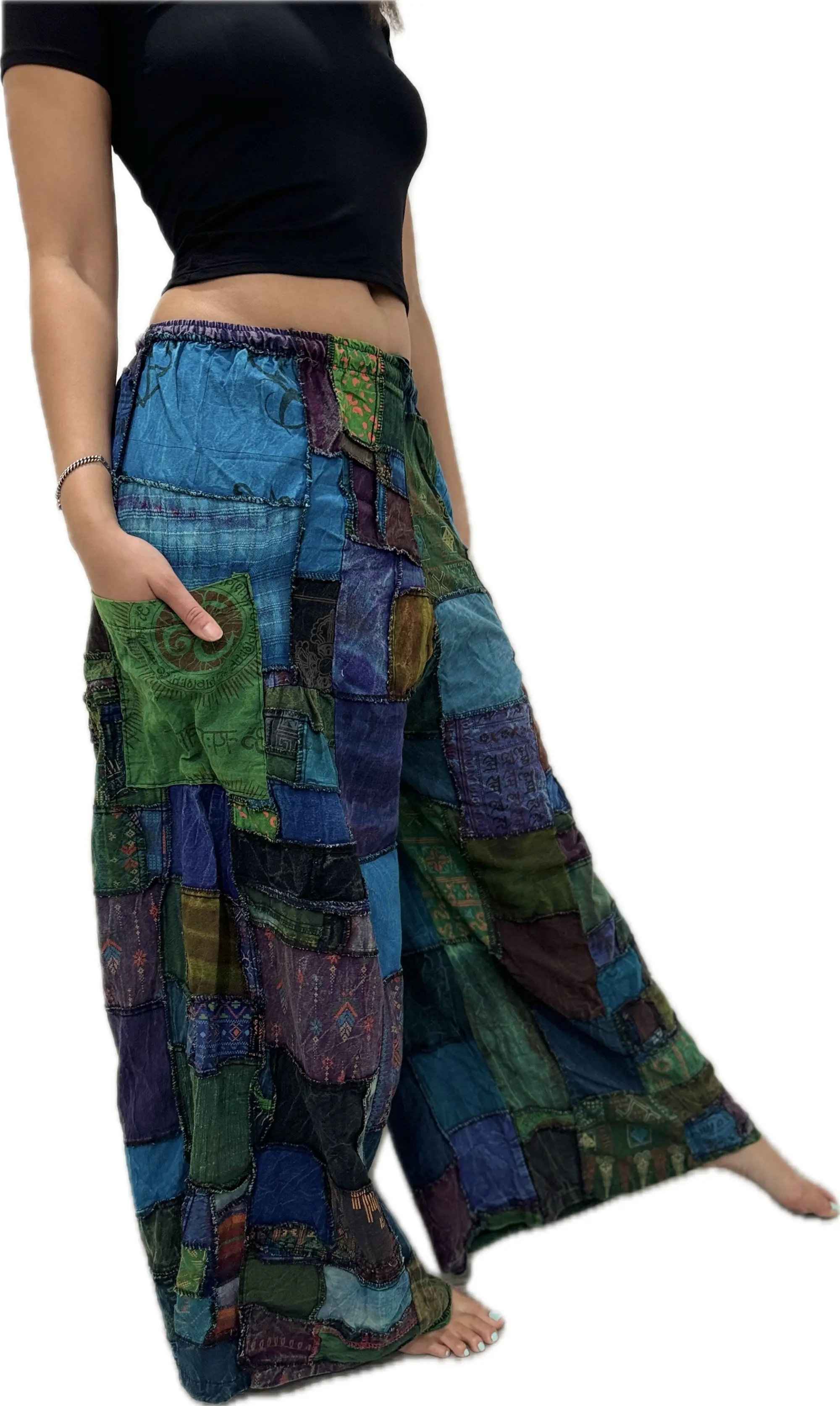 Pants Patchwork Cotton Wide-Leg Pants With Pockets Hippie Pants  Patchwork Pants  Hippie Patchwork Pants Boho Pants