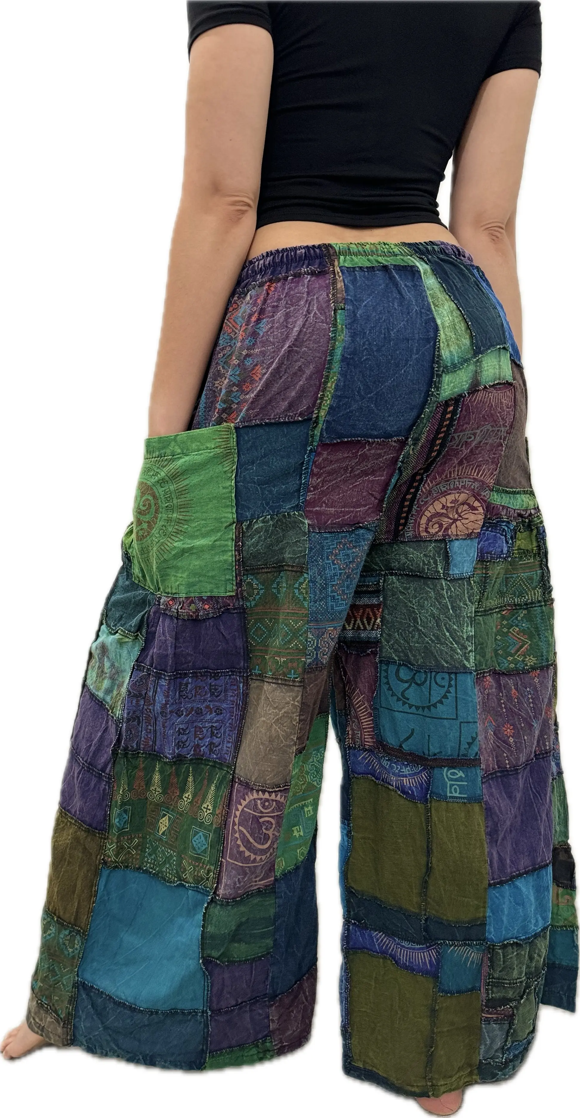 Pants Patchwork Cotton Wide-Leg Pants With Pockets Hippie Pants  Patchwork Pants  Hippie Patchwork Pants Boho Pants