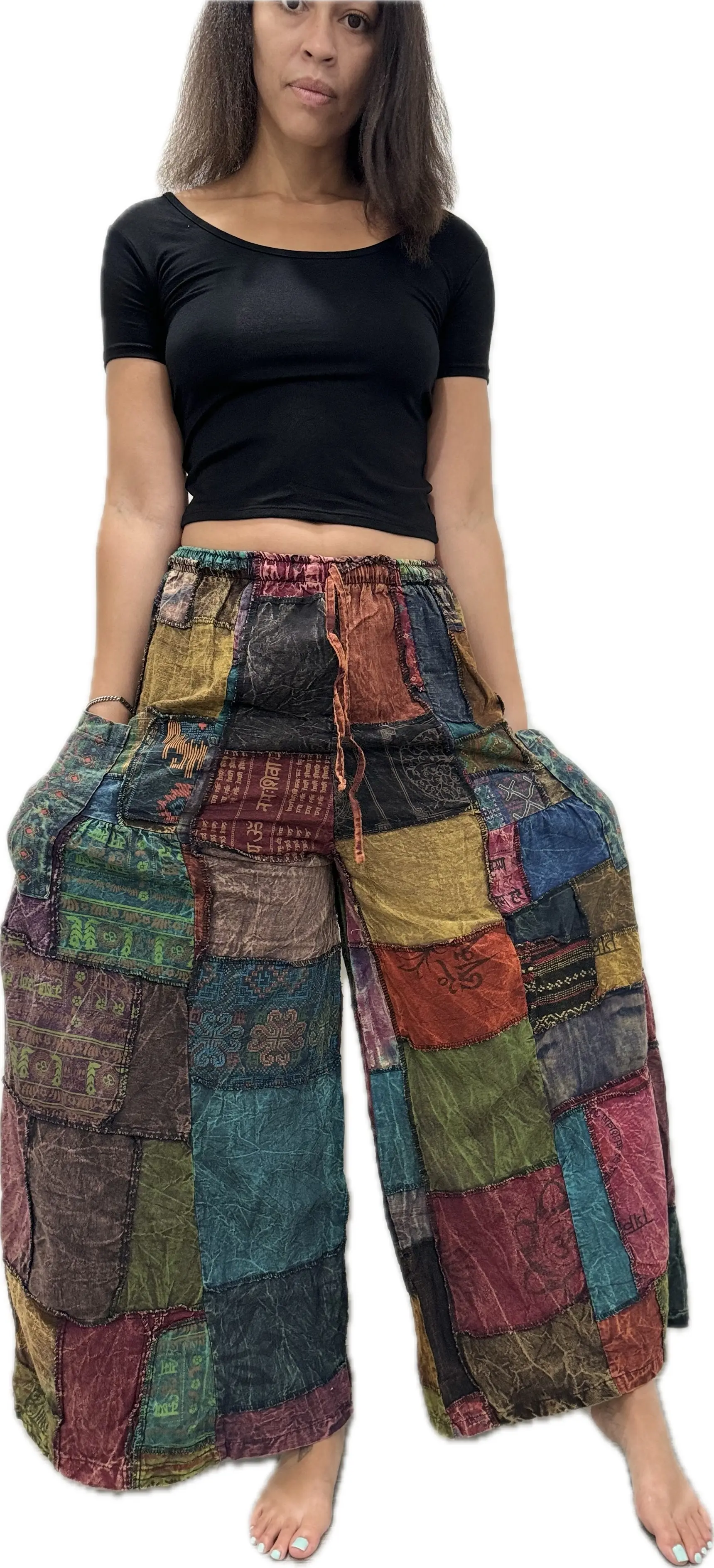 Pants Patchwork Cotton Wide-Leg Pants With Pockets Hippie Pants  Patchwork Pants  Hippie Patchwork Pants Boho Pants