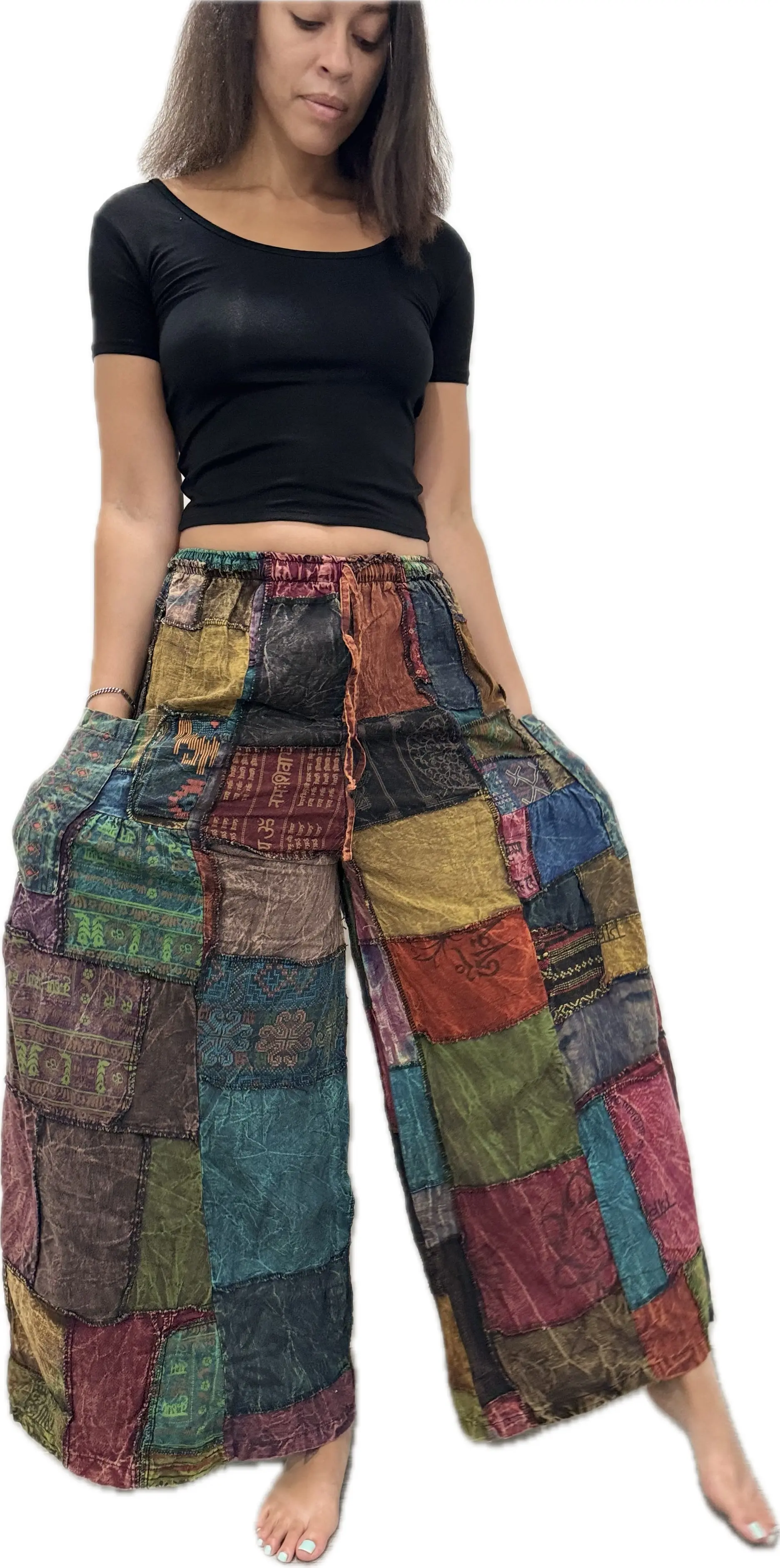 Pants Patchwork Cotton Wide-Leg Pants With Pockets Hippie Pants  Patchwork Pants  Hippie Patchwork Pants Boho Pants