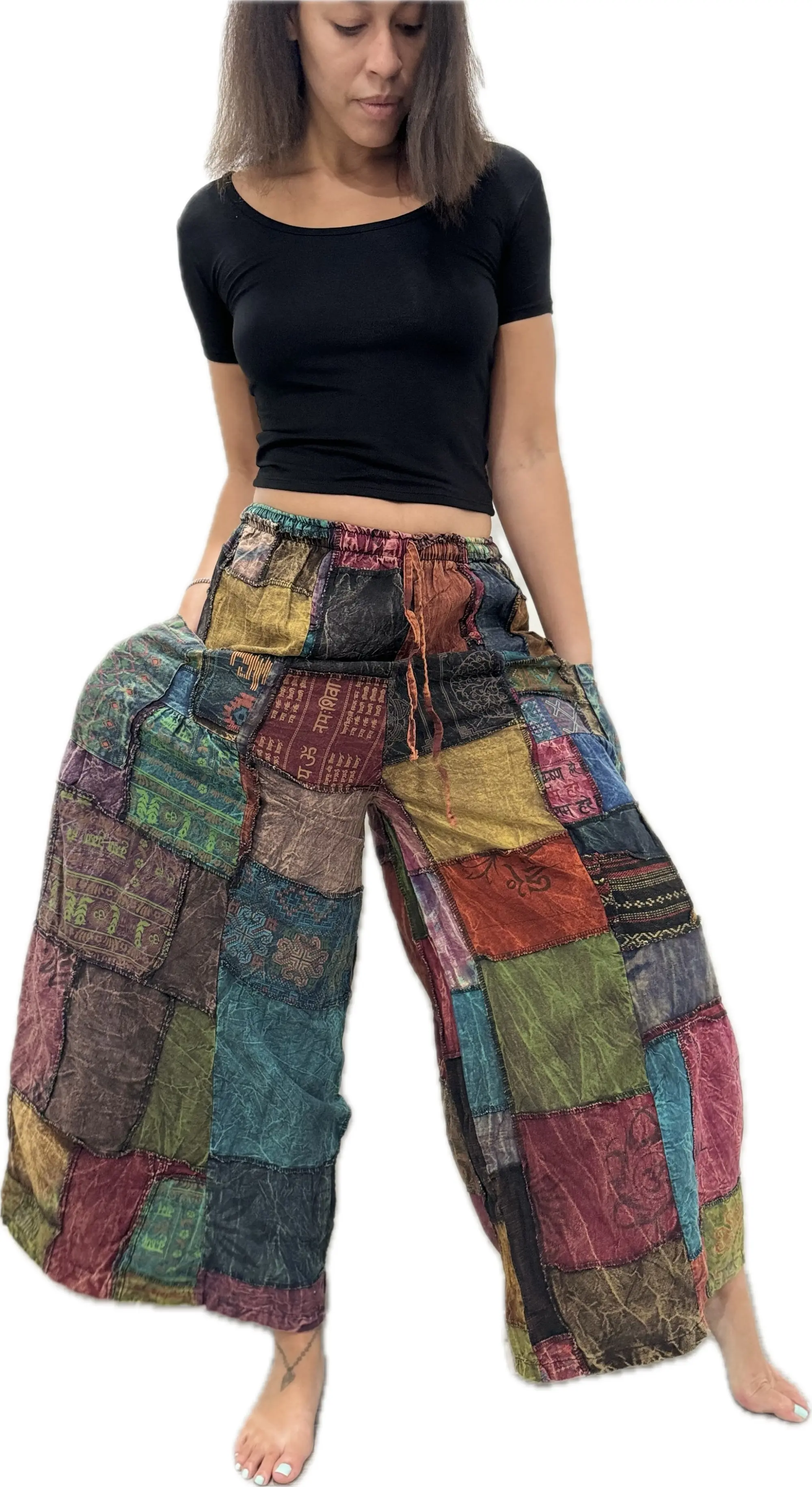 Pants Patchwork Cotton Wide-Leg Pants With Pockets Hippie Pants  Patchwork Pants  Hippie Patchwork Pants Boho Pants