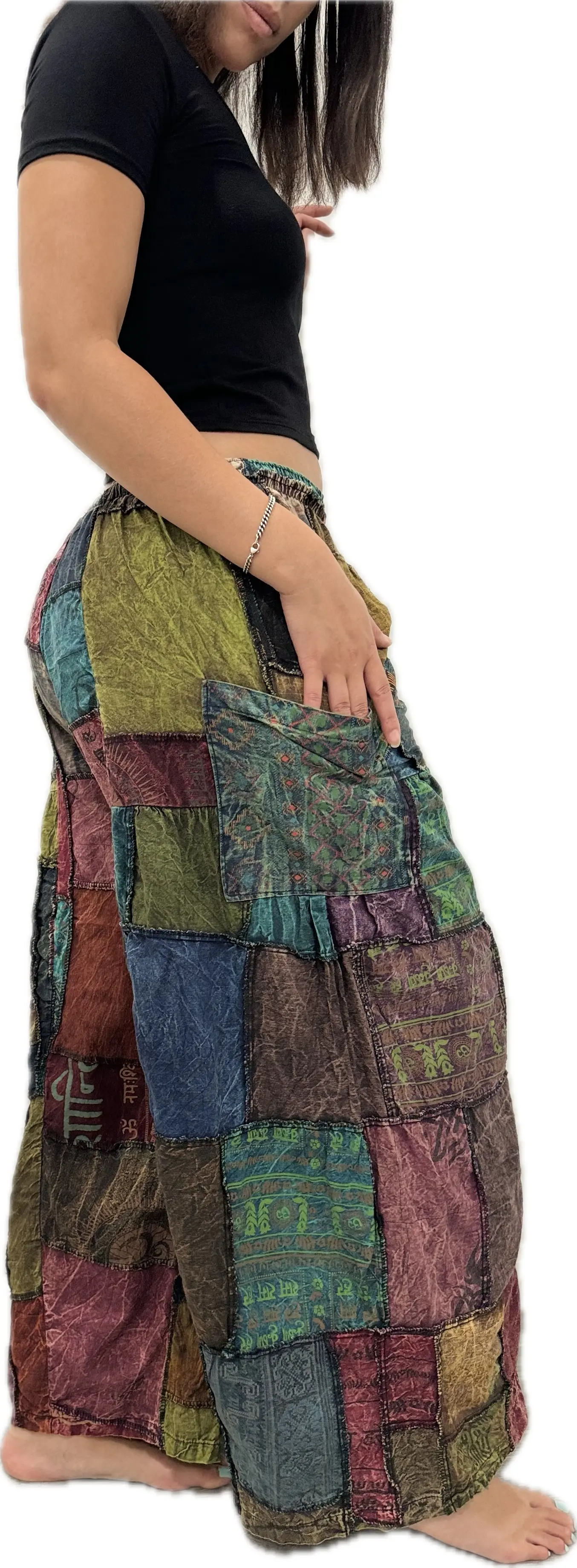 Pants Patchwork Cotton Wide-Leg Pants With Pockets Hippie Pants  Patchwork Pants  Hippie Patchwork Pants Boho Pants