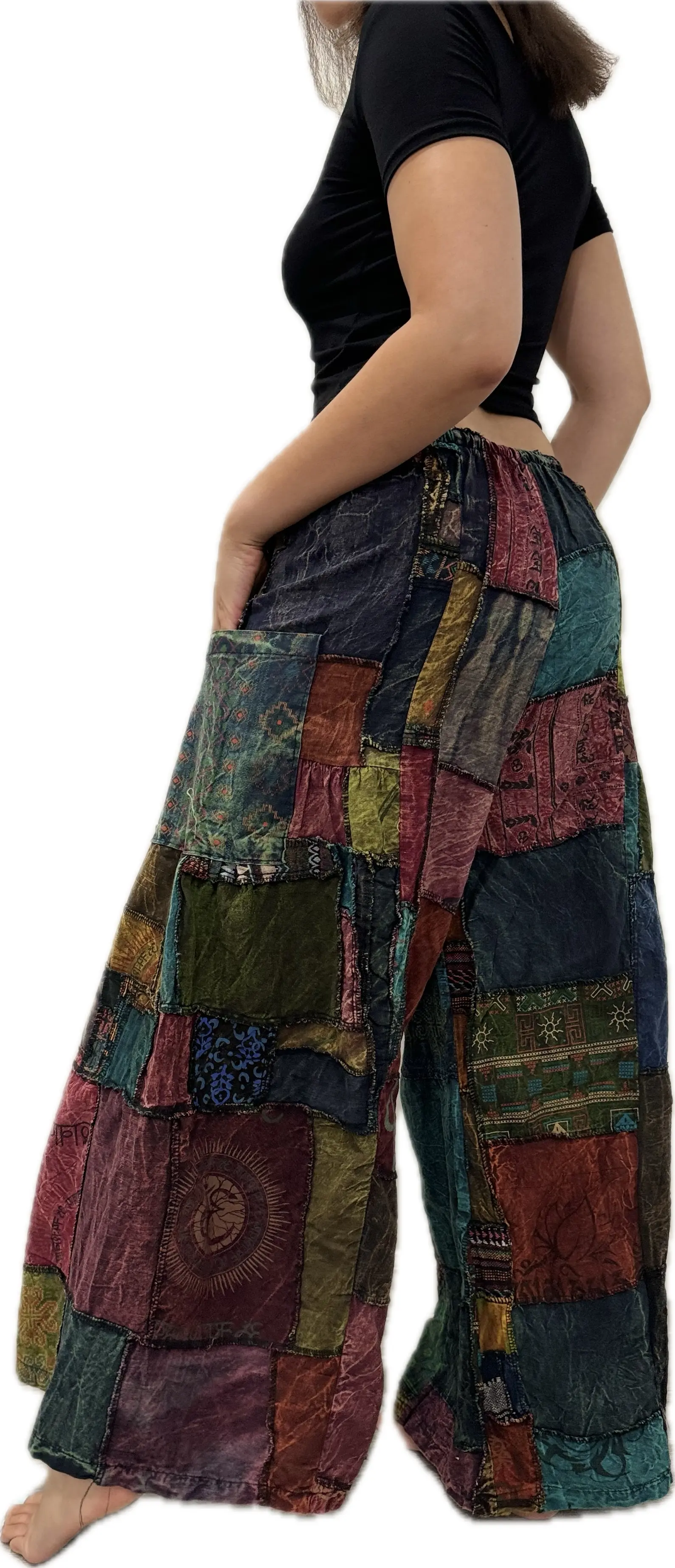 Pants Patchwork Cotton Wide-Leg Pants With Pockets Hippie Pants  Patchwork Pants  Hippie Patchwork Pants Boho Pants
